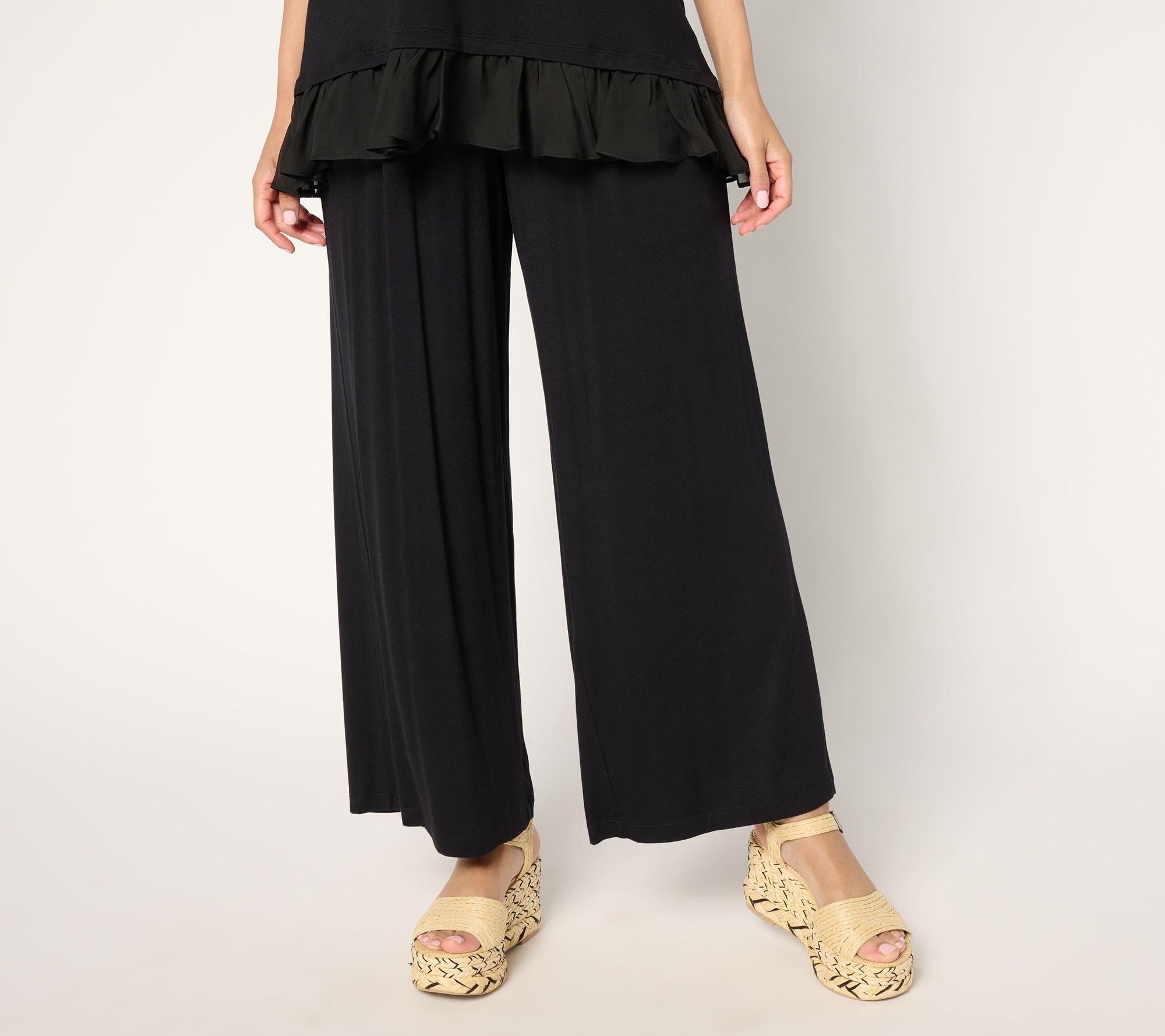 "As Is" LOGO by Lori Goldstein Petite Knit Full Length Wide Leg Pants