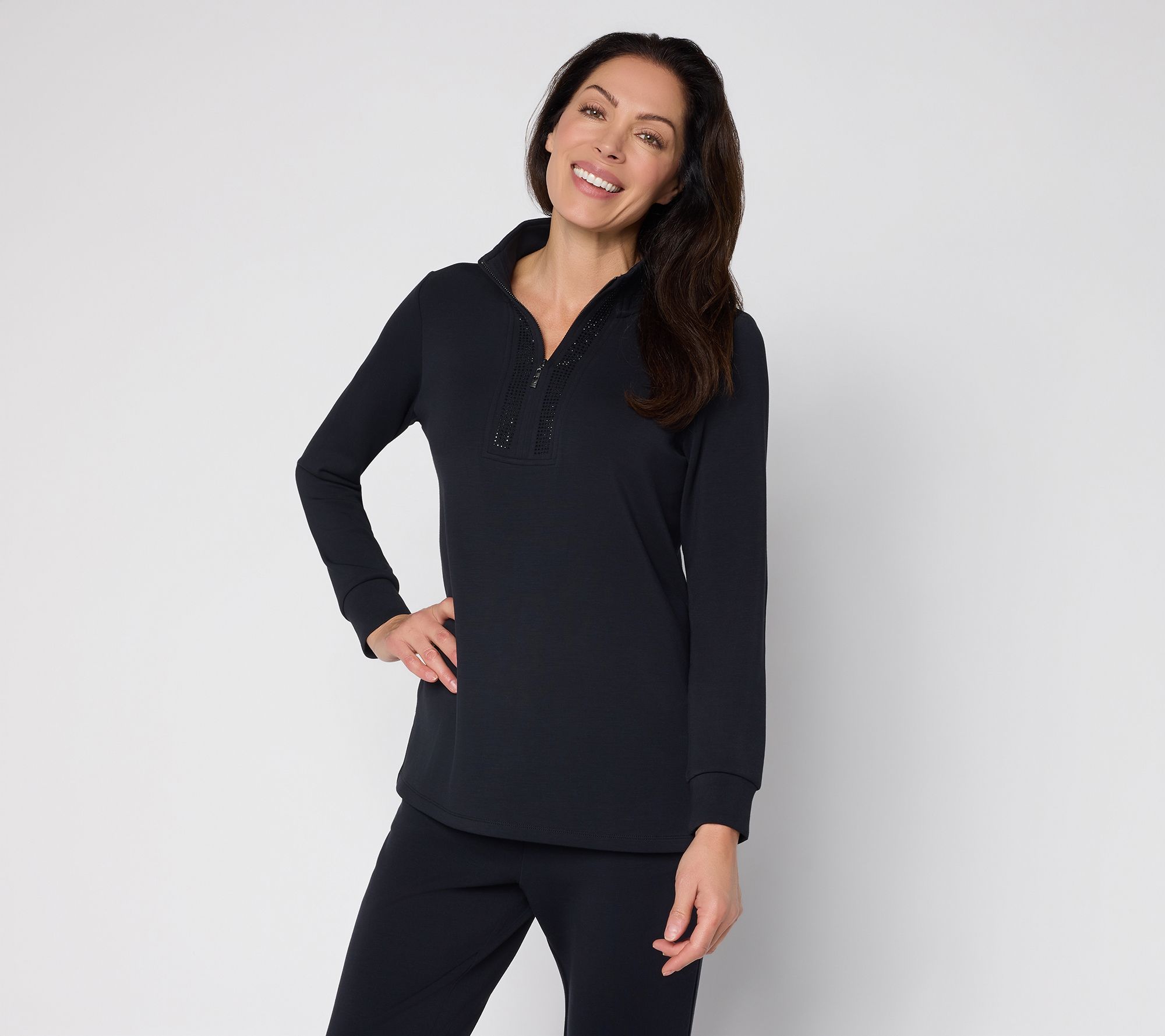 Belle by Kim Gravel Petite ScubaLuxe Sparkle Half-Zip Tunic