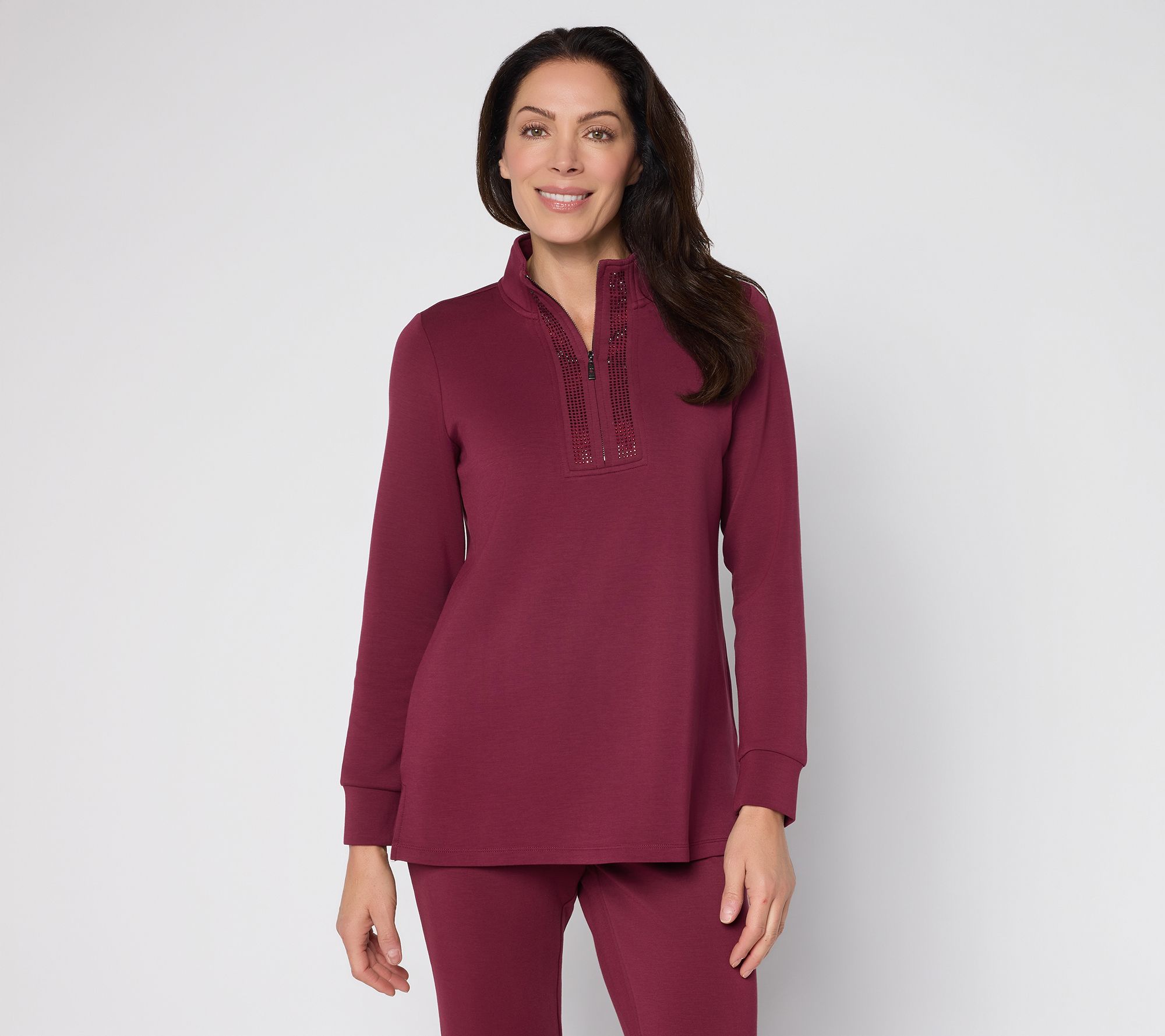 Belle by Kim Gravel Petite ScubaLuxe Sparkle Half-Zip Tunic