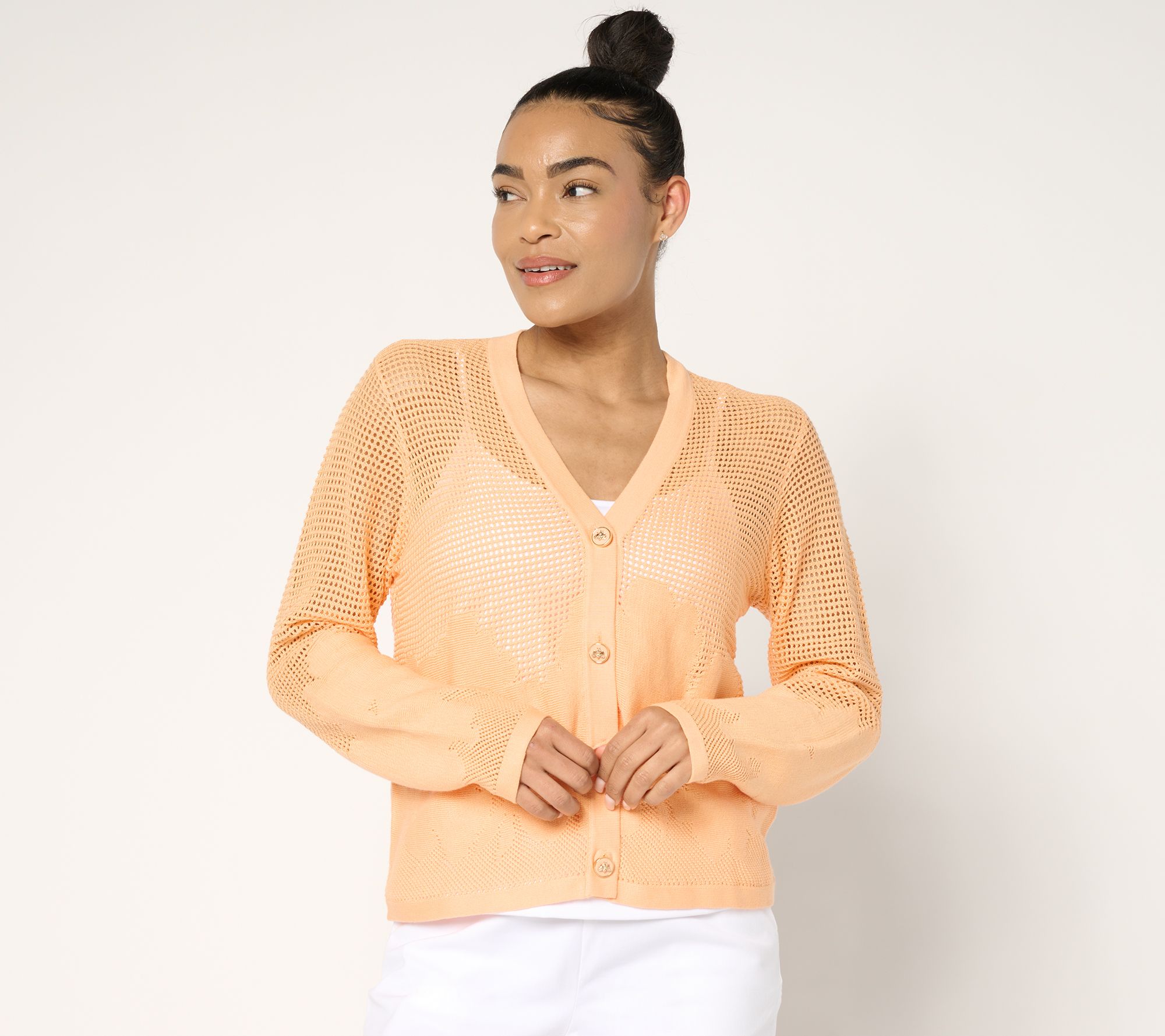 "As Is" Joan Rivers Cotton Crochet Floral Border Cardigan