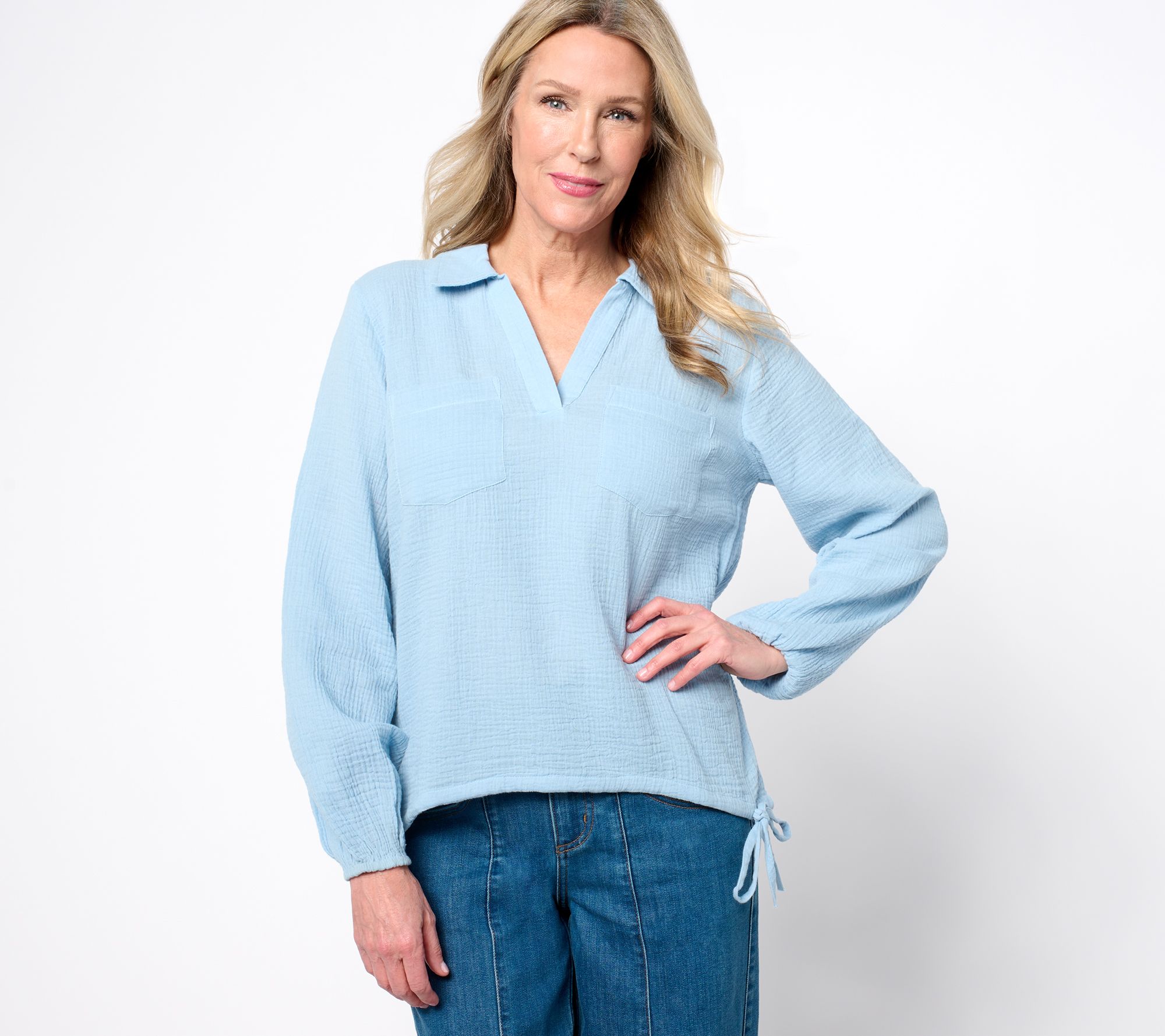 "As Is" Peace Love World Boheme 100% Cotton Collared Blouse w/ Cord