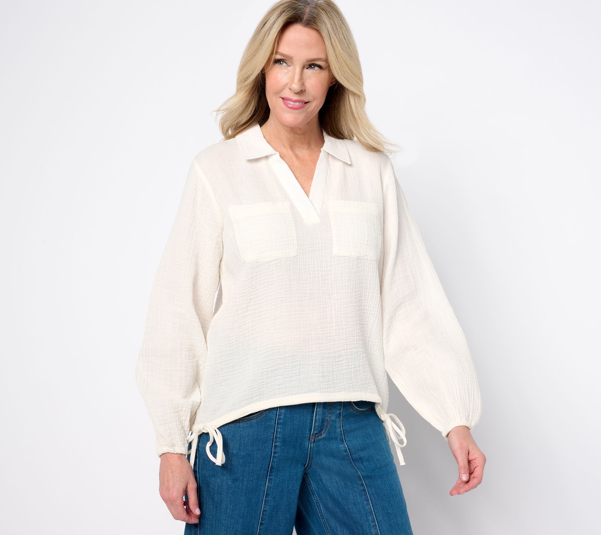 "As Is" Peace Love World Boheme 100% Cotton Collared Blouse w/ Cord