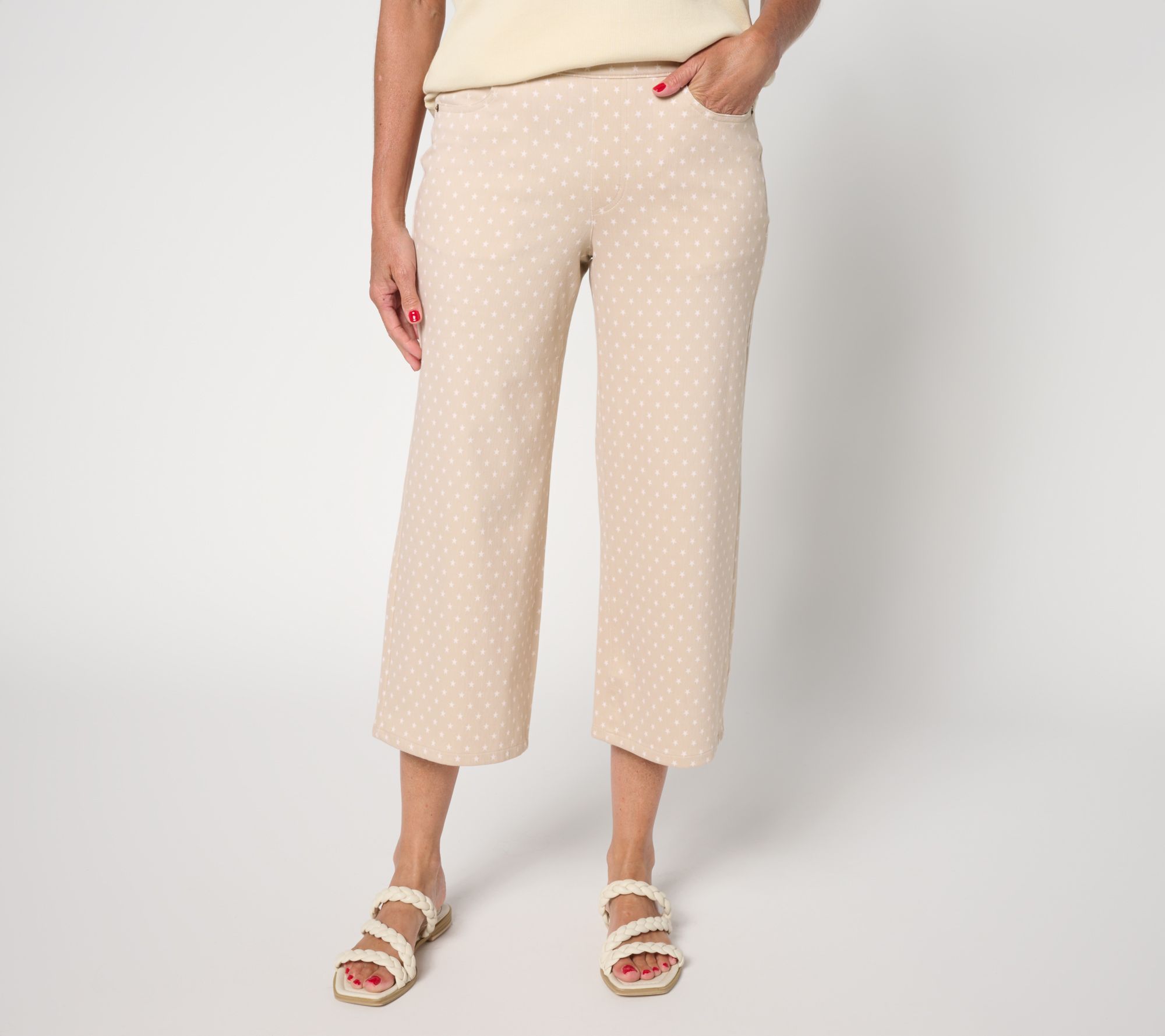 "As Is" Denim & Co. Petite Comfy Knit Air Star Print Wide Leg Jeans