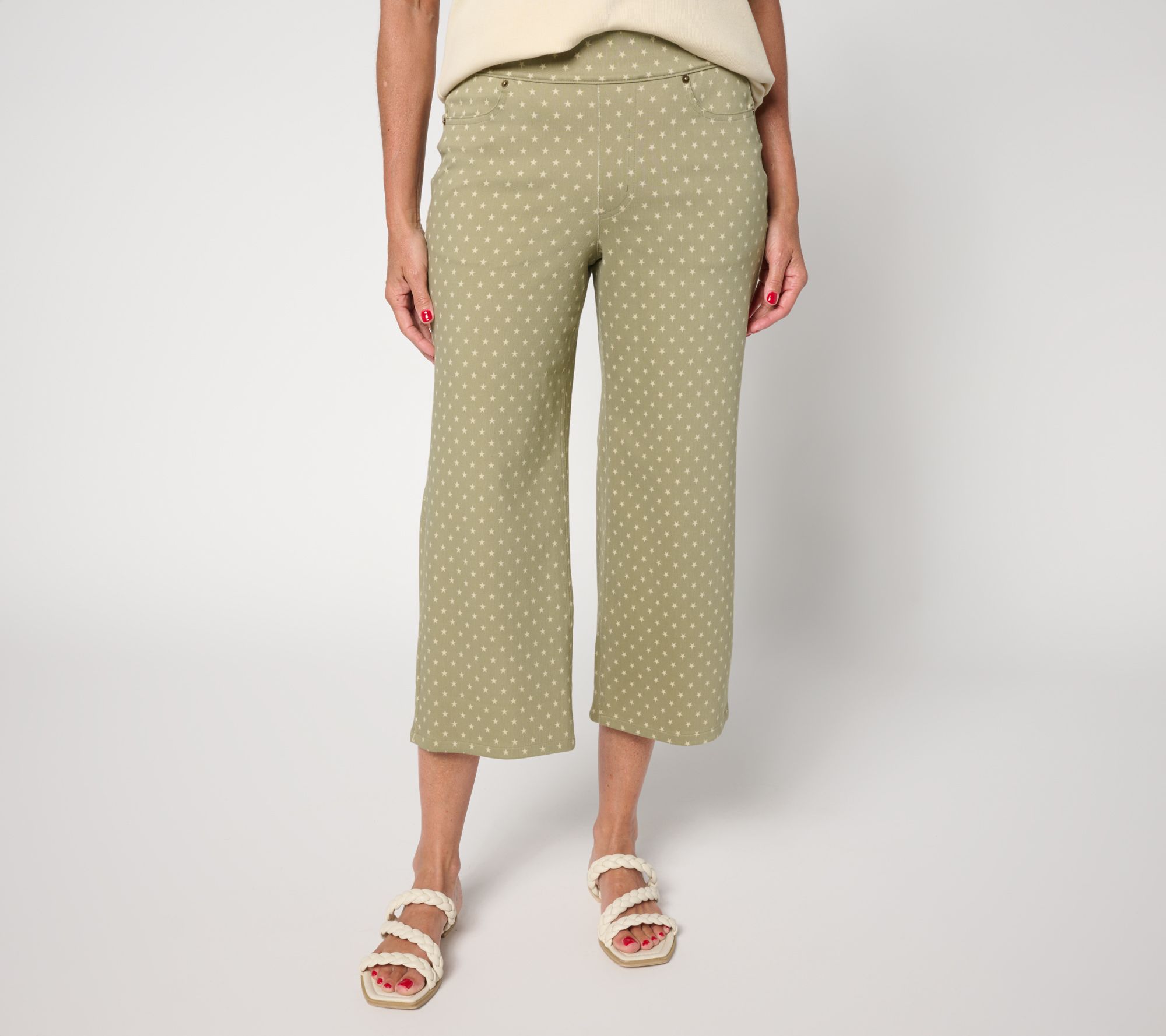 "As Is" Denim & Co. Petite Comfy Knit Air Star Print Wide Leg Jeans