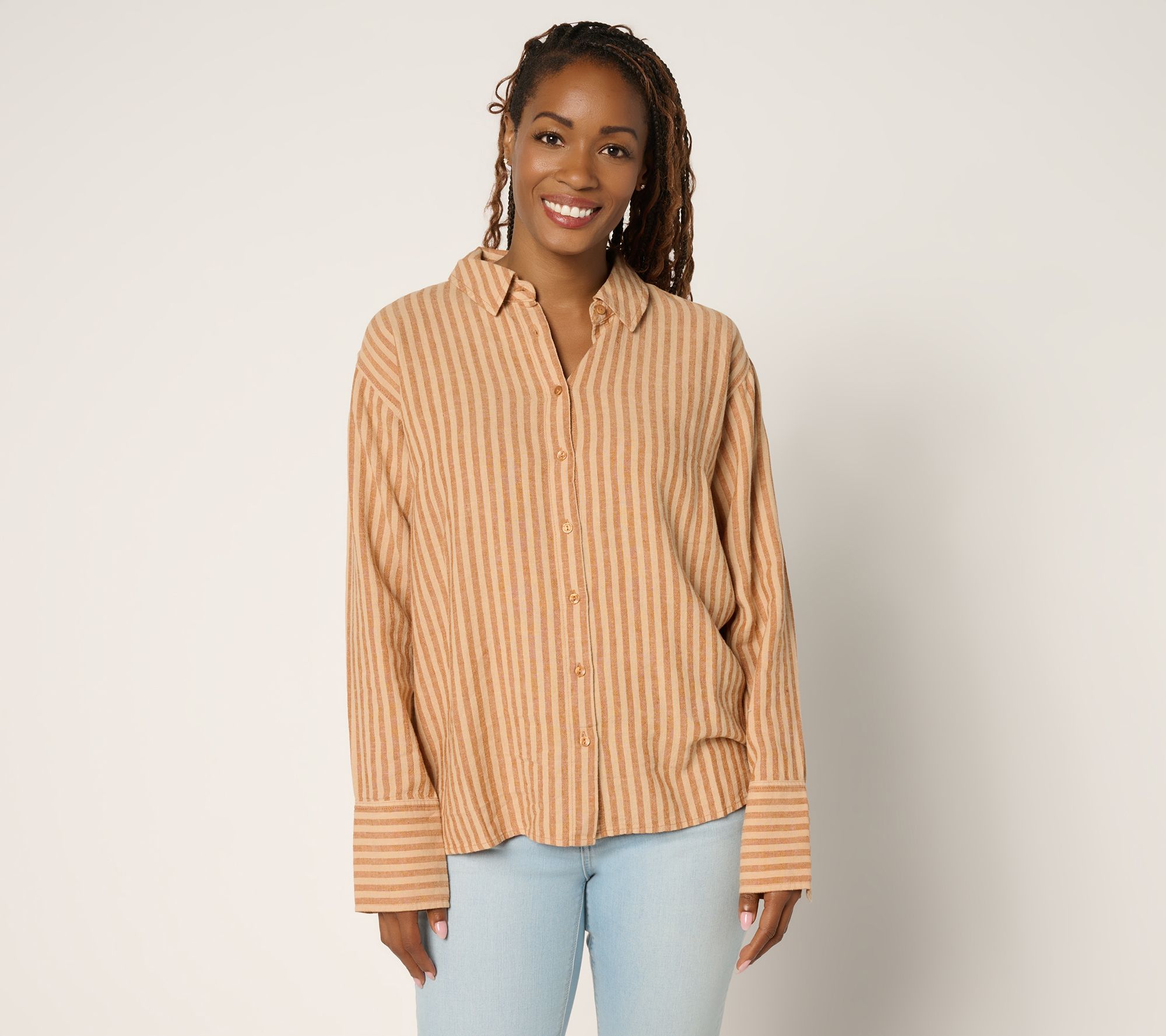 "As Is" Peace Love World Boheme Linen Blend French Cuff Shirt