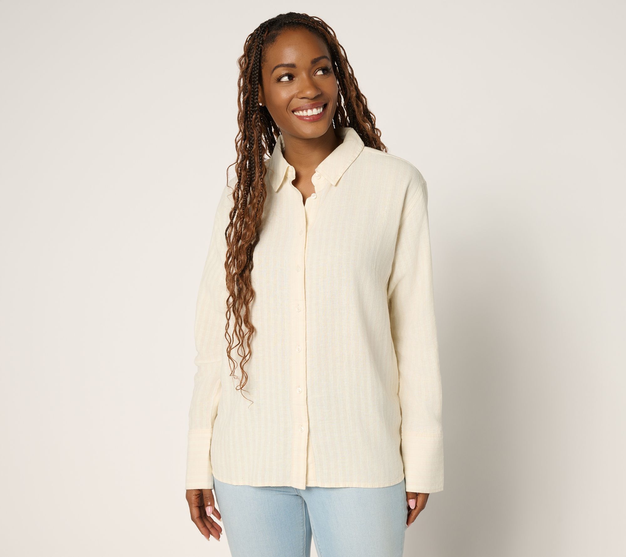 "As Is" Peace Love World Boheme Linen Blend French Cuff Shirt