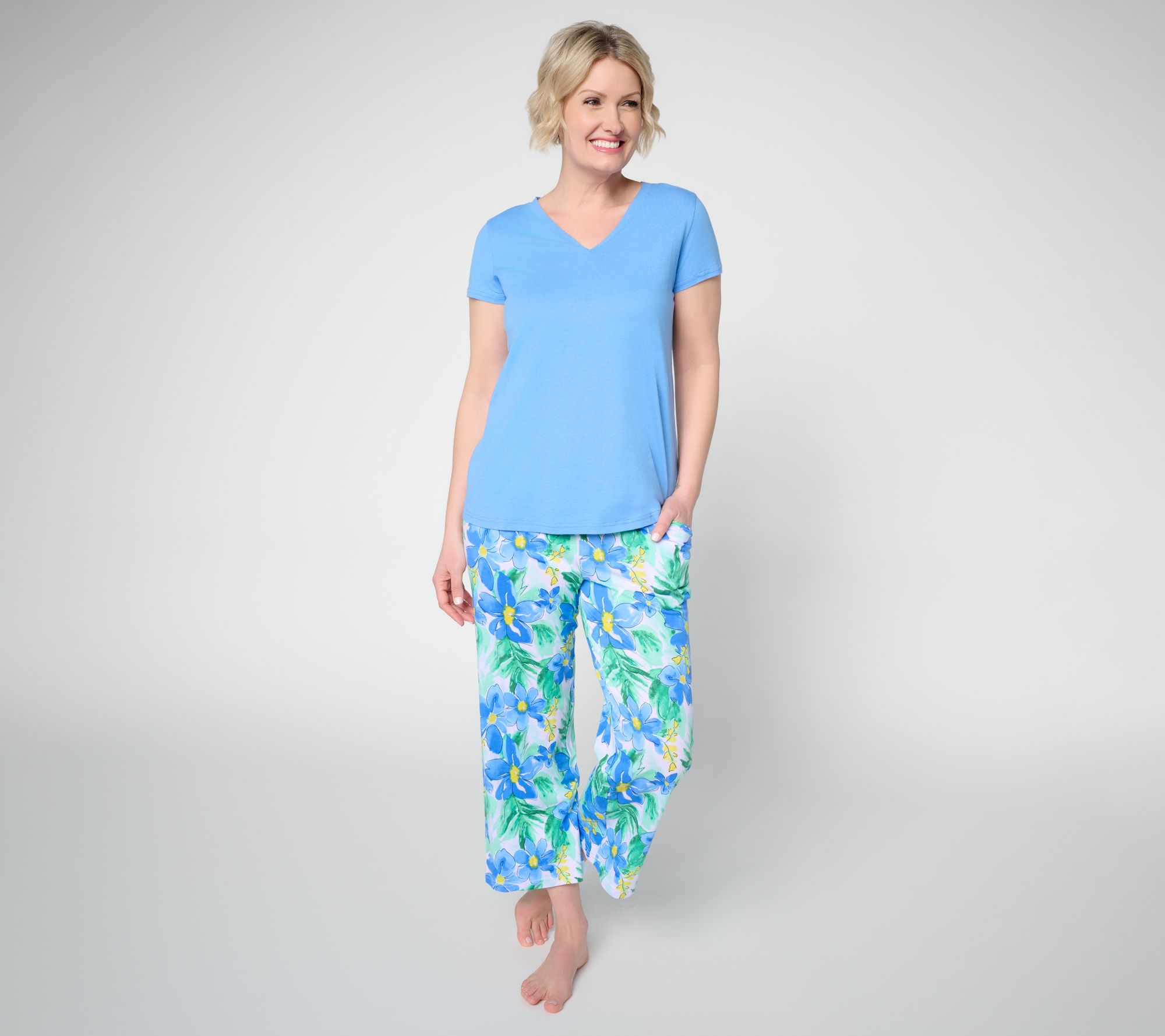 Carole Hochman 2-Piece T-Shirt and Wide Leg Crop Pajama Set