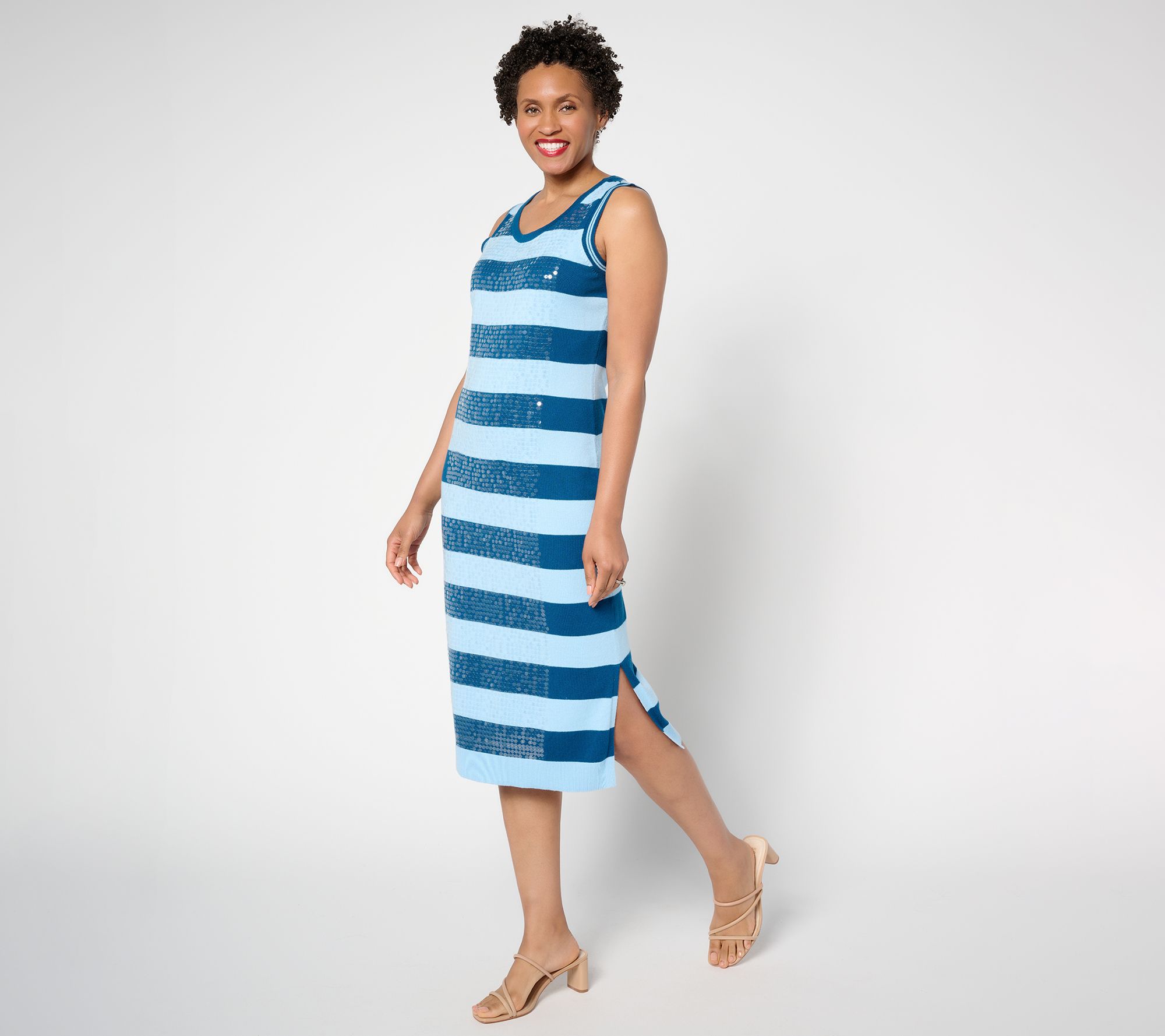 "As Is" Isaac Mizrahi Live! Reg Sequin Stripe Sweater Maxi Dress