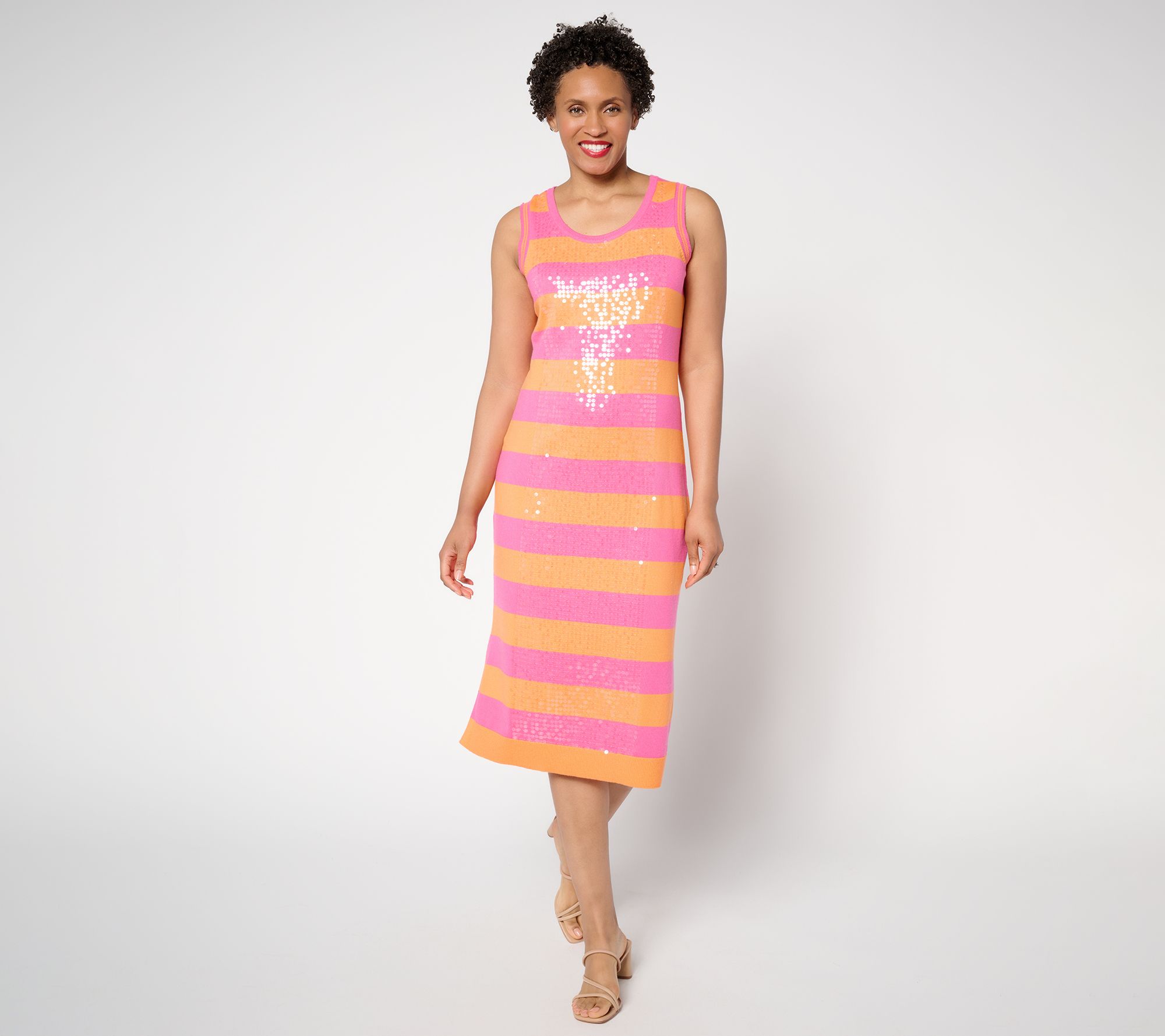 "As Is" Isaac Mizrahi Live! Reg Sequin Stripe Sweater Maxi Dress