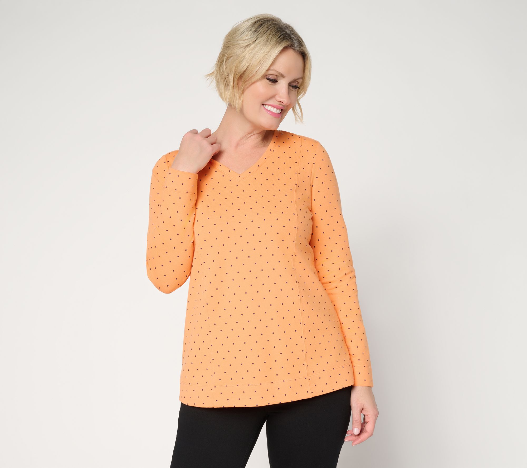 Denim & Co. Active Printed French Terry V-Neck Top