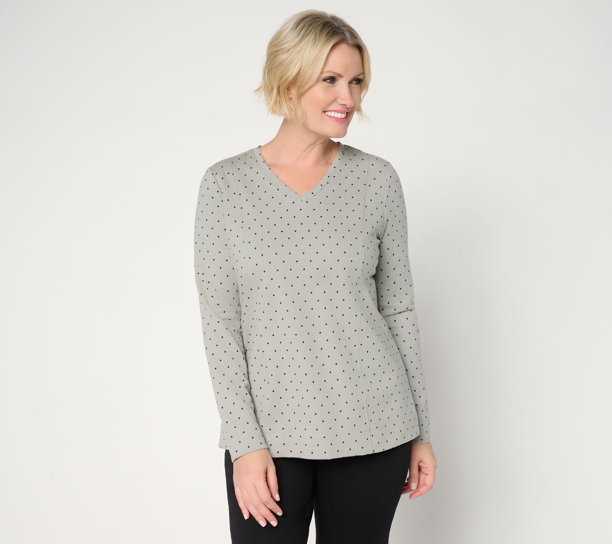 Denim & Co. Active Printed French Terry V-Neck Top