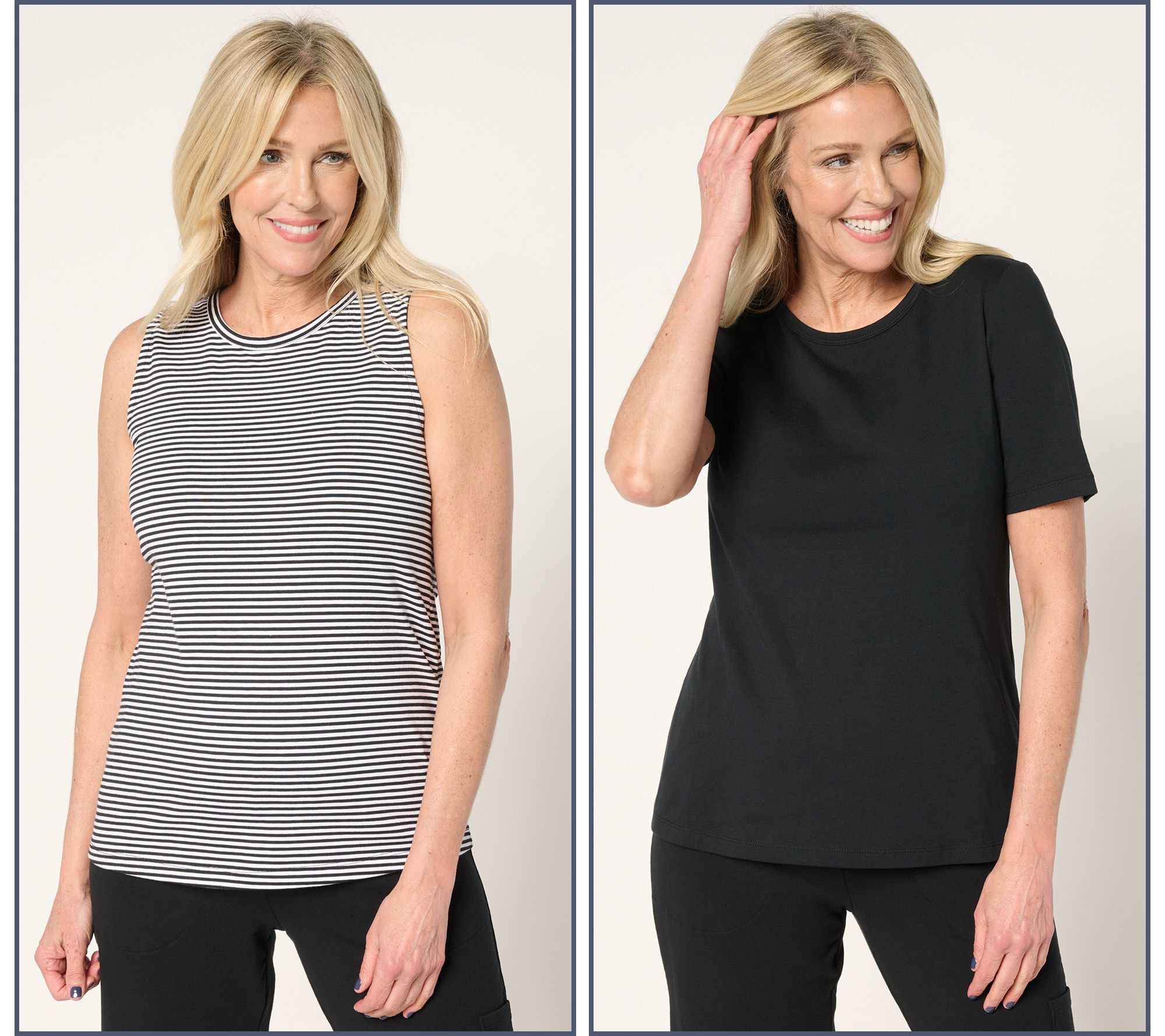 "As Is" Denim & Co. Essentials Set of Striped Tank and Solid Top