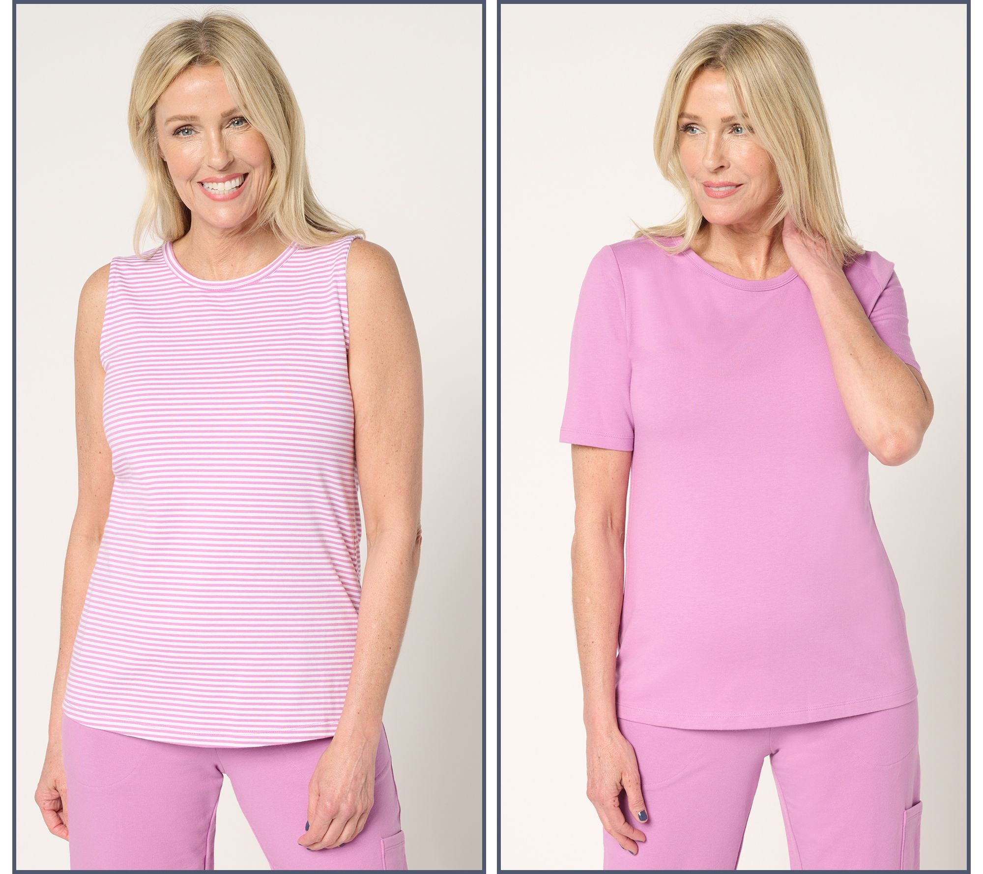 "As Is" Denim & Co. Essentials Set of Striped Tank and Solid Top