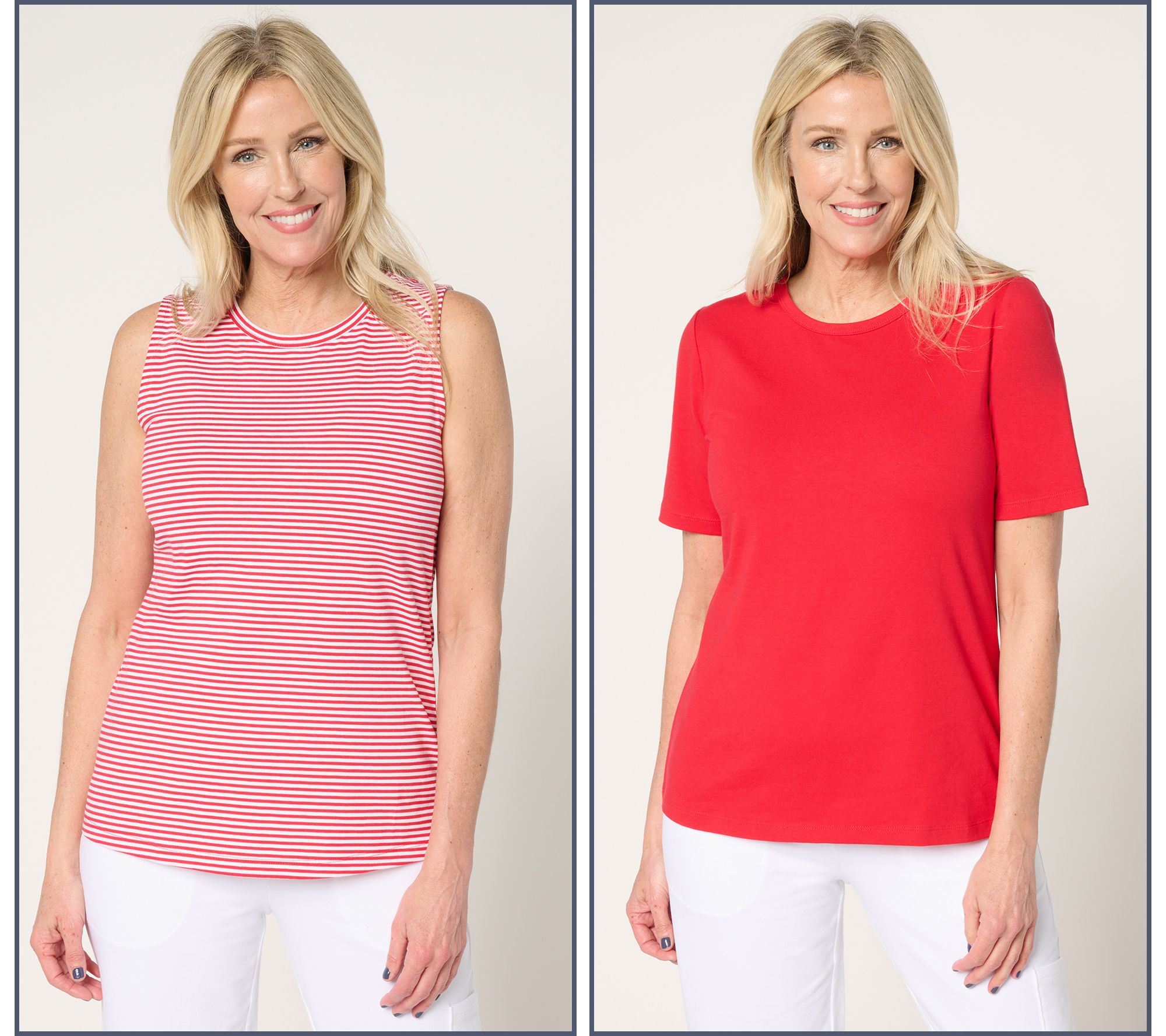 "As Is" Denim & Co. Essentials Set of Striped Tank and Solid Top