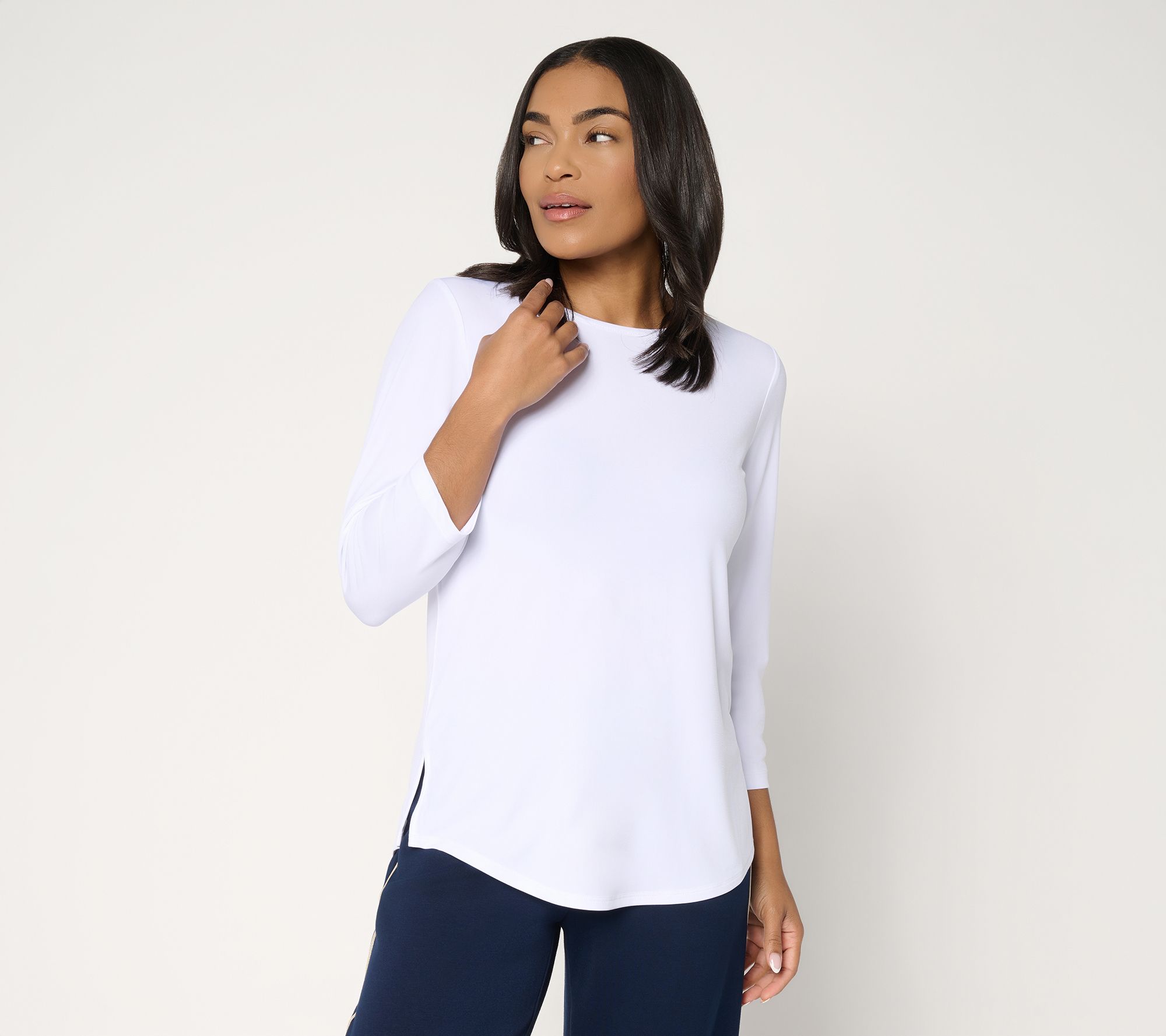 Susan Graver Essentials Liquid Knit Crew -Neck 3/4-Sleeve Top