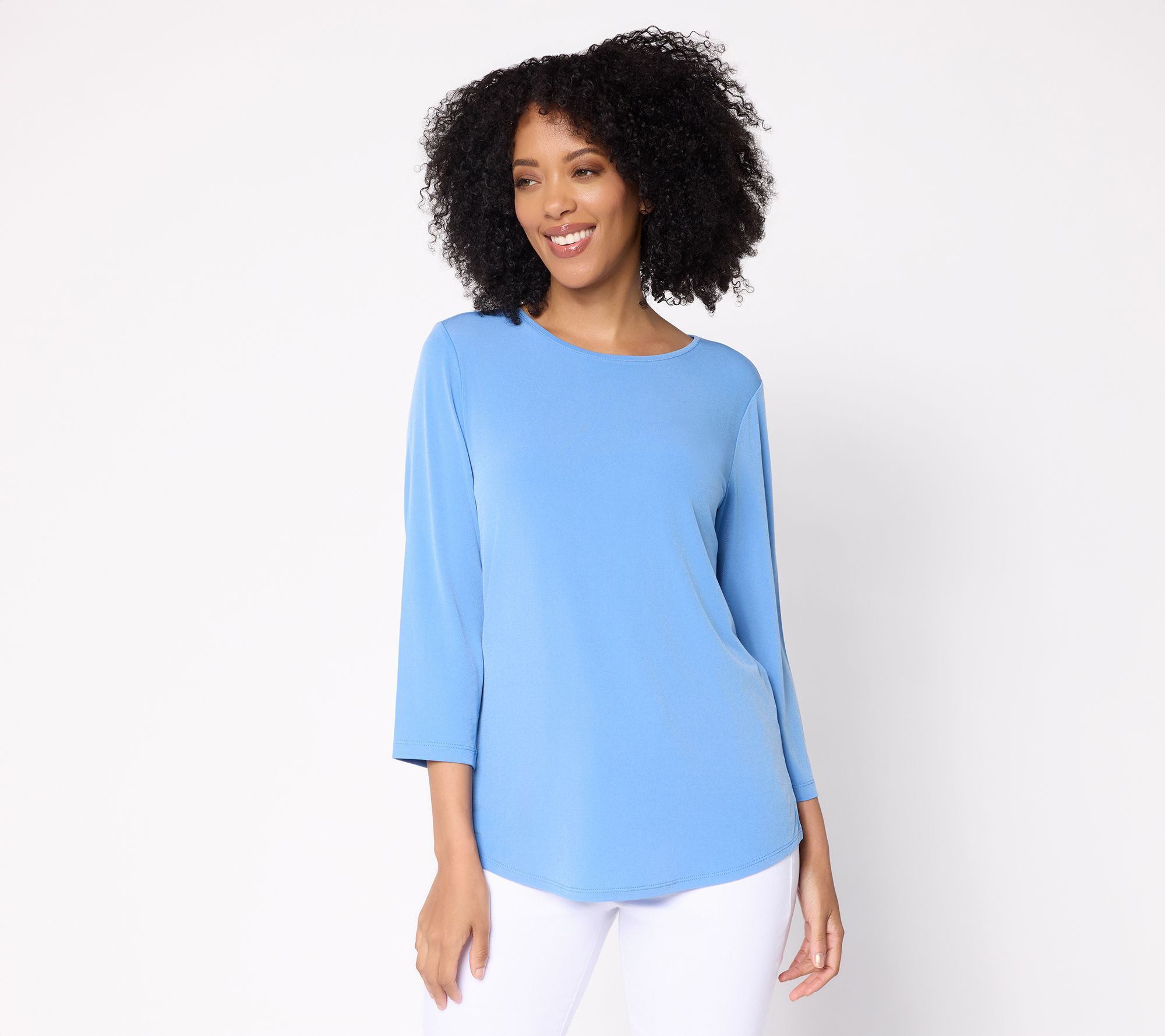 Susan Graver Essentials Liquid Knit Crew -Neck 3/4-Sleeve Top