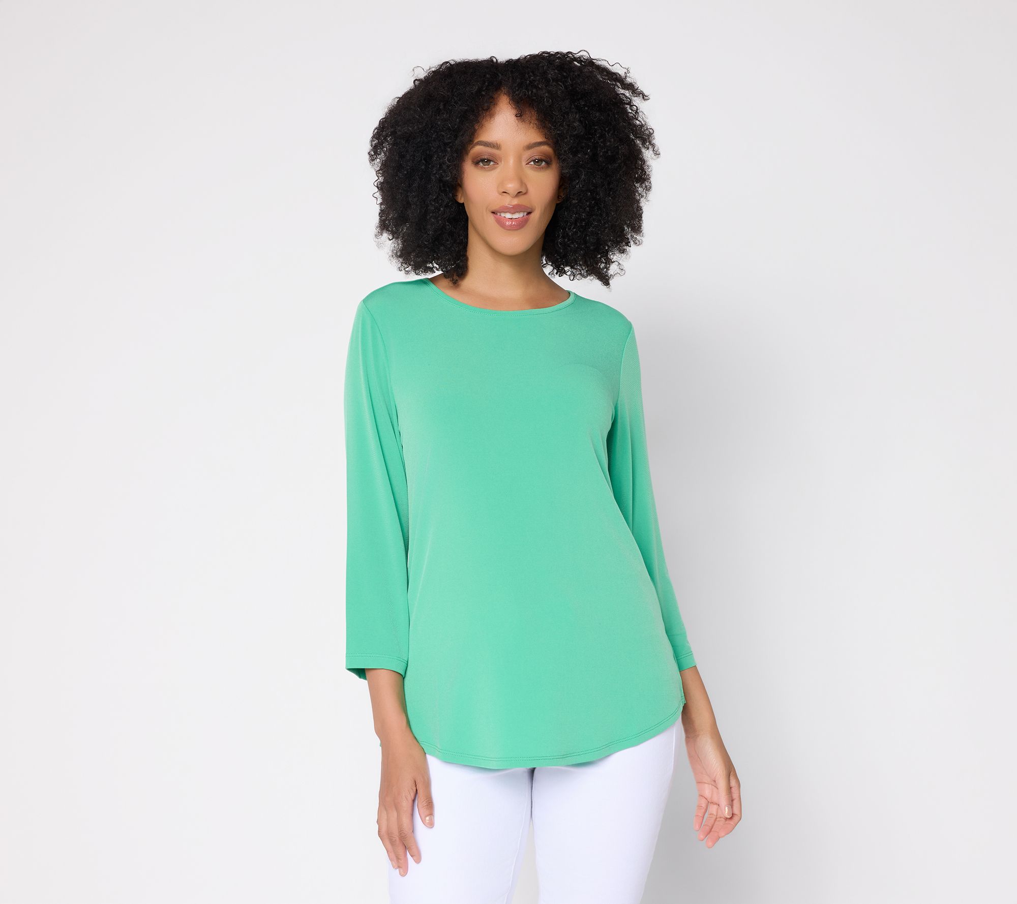 Susan Graver Essentials Liquid Knit Crew -Neck 3/4-Sleeve Top