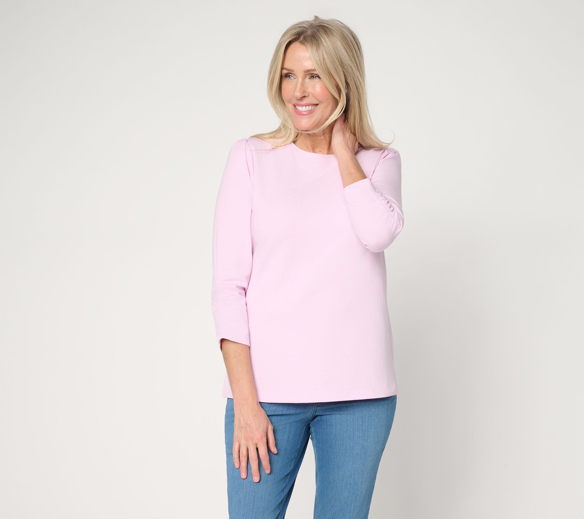  Denim & Co. Perfect Jersey Knit 3/4 Sleeve Crew Neck Top