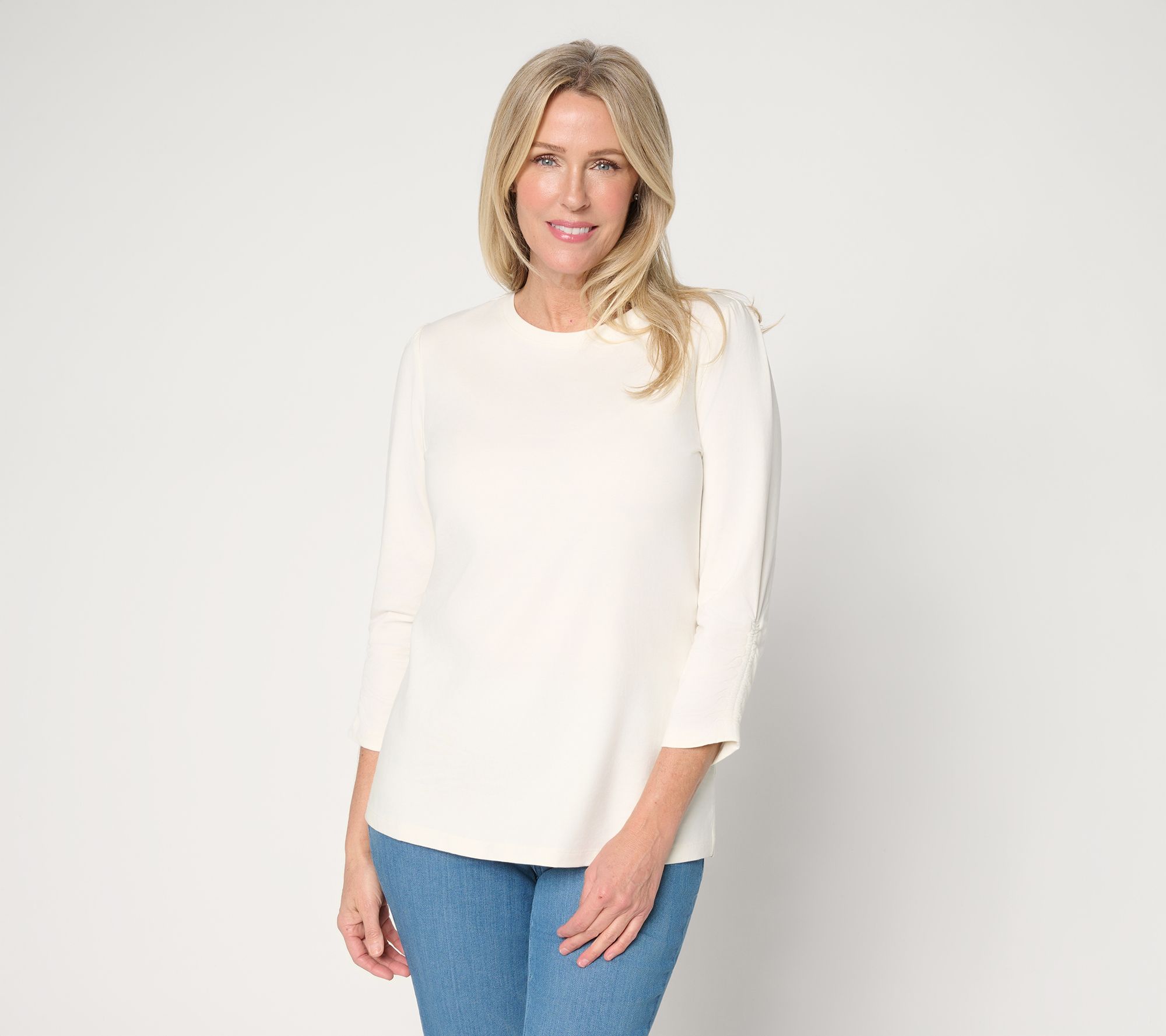 Denim & Co. Perfect Jersey Knit 3/4 Sleeve Crew Neck Top