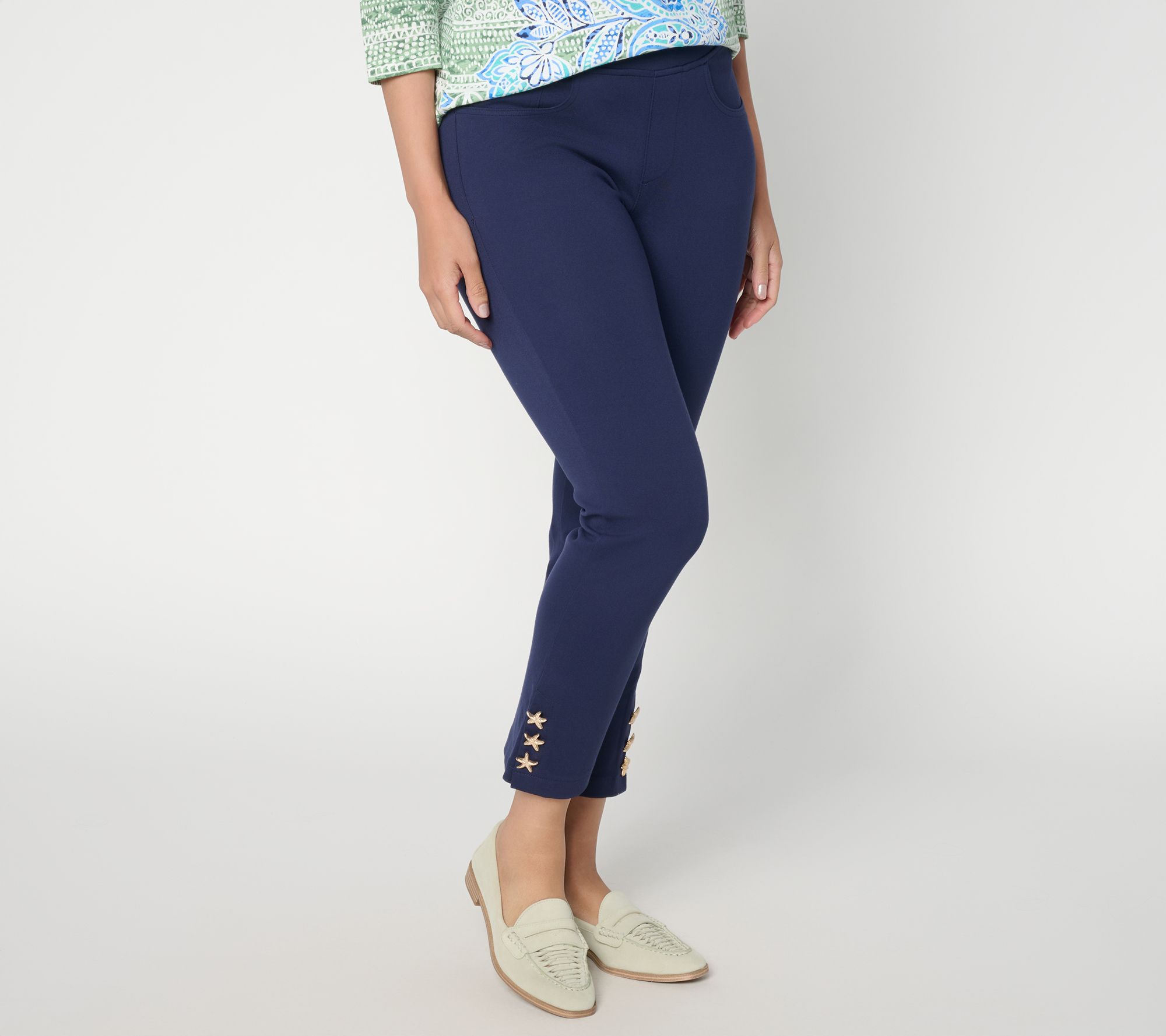 Belle Beach by Kim Gravel Petite Ponte Starfish Button Cropped Pant