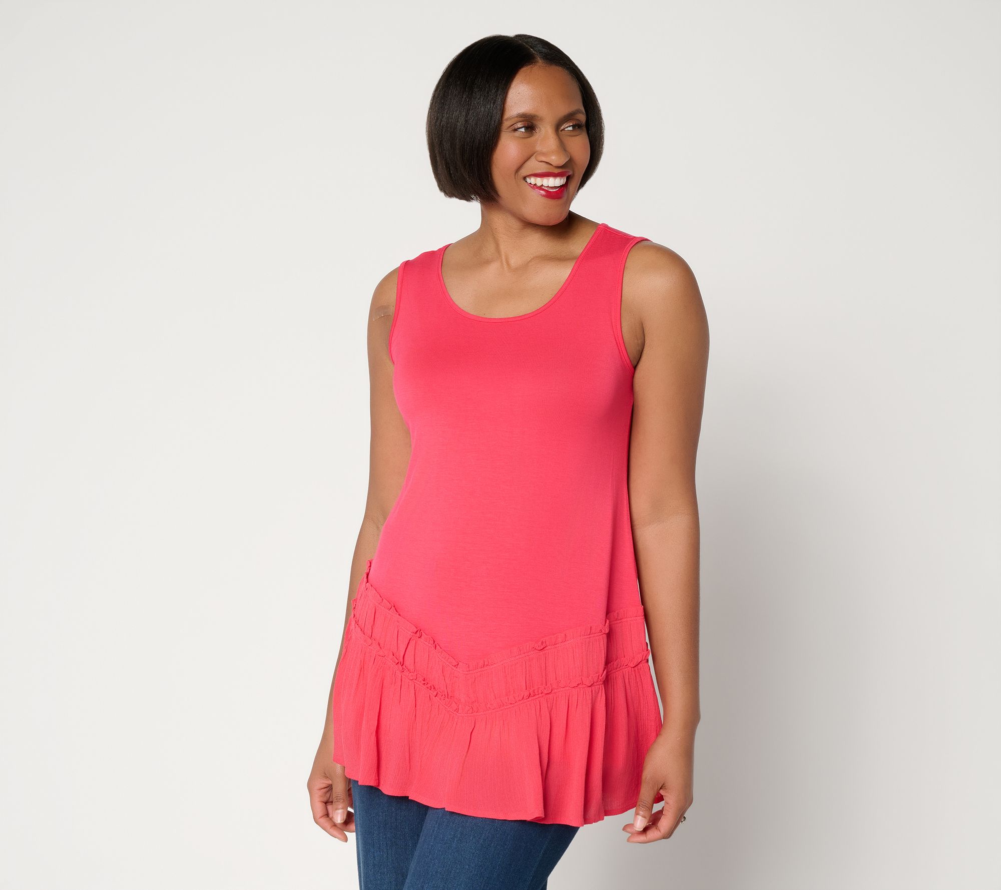 LOGO Layers by Lori Goldstein Mixed Media Tiered Hem Tank