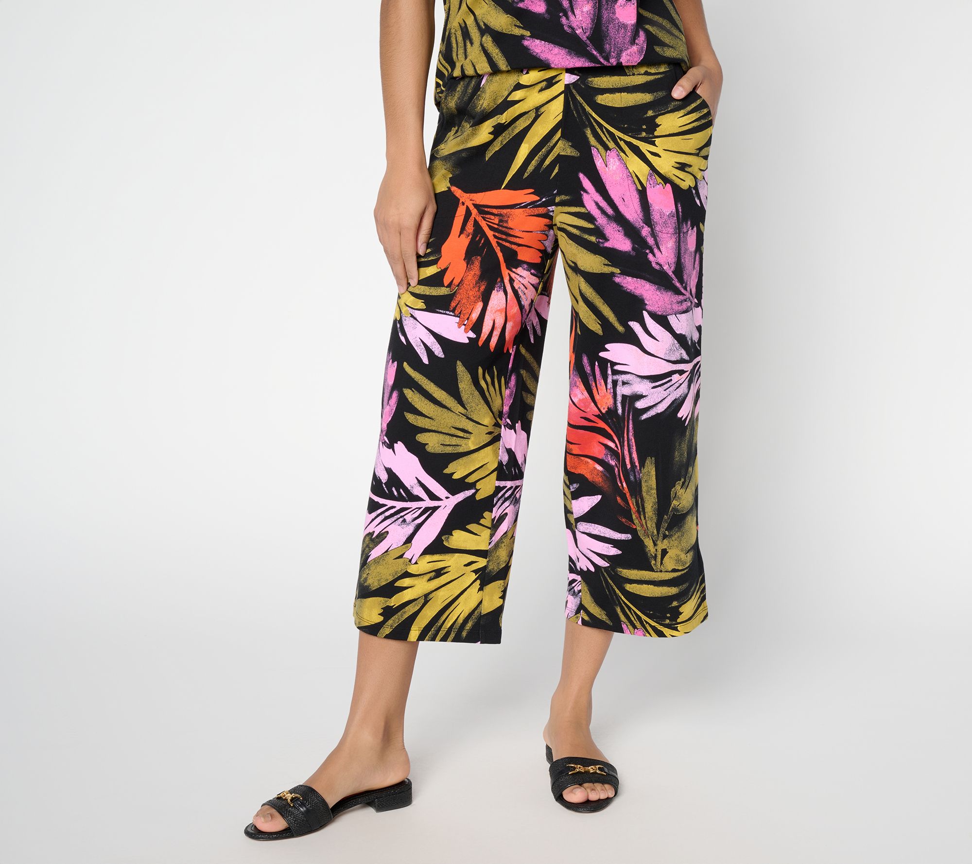 Denim and Co. Petite Beach Jersey Wide Leg Crop Pants