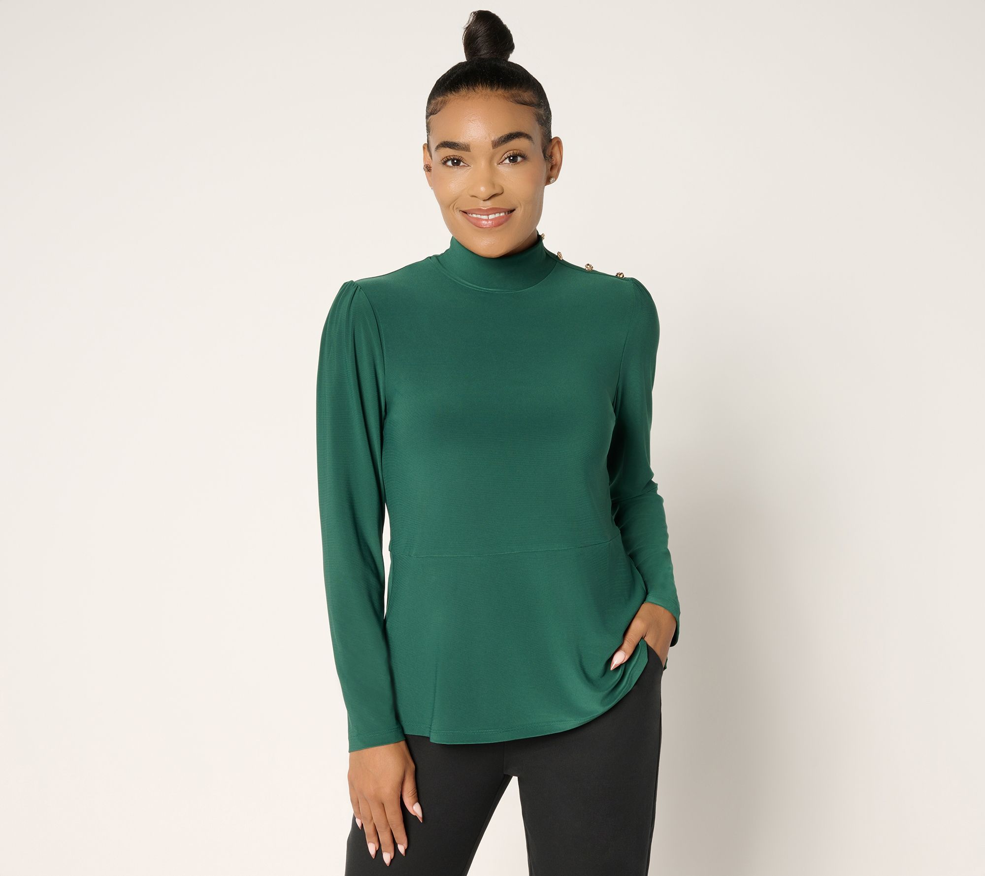 "As Is" Dennis Basso Petite Italia Knit Mock Neck Soft Peplum Top