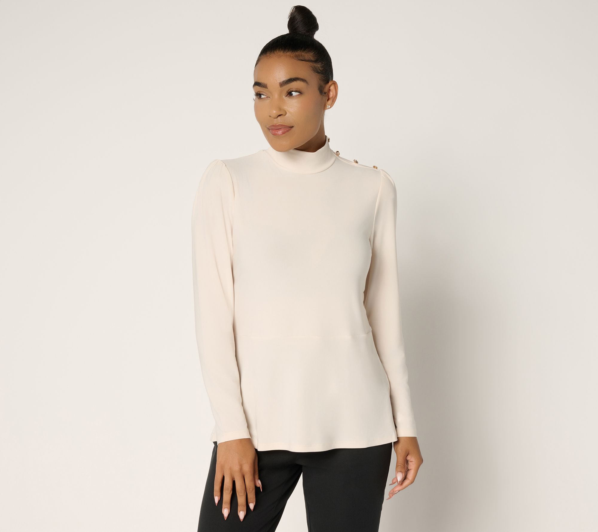 "As Is" Dennis Basso Petite Italia Knit Mock Neck Soft Peplum Top