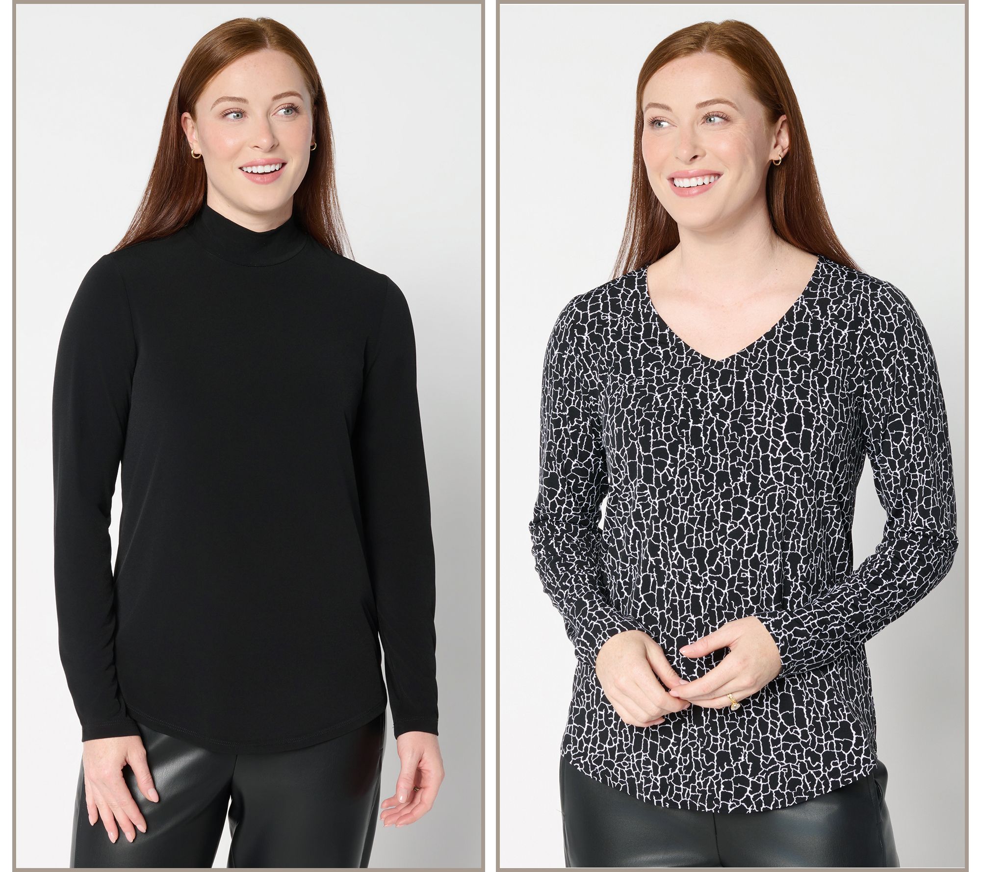 "As Is" Susan Graver Set of 2 Print and Solid Liquid Knit Tops