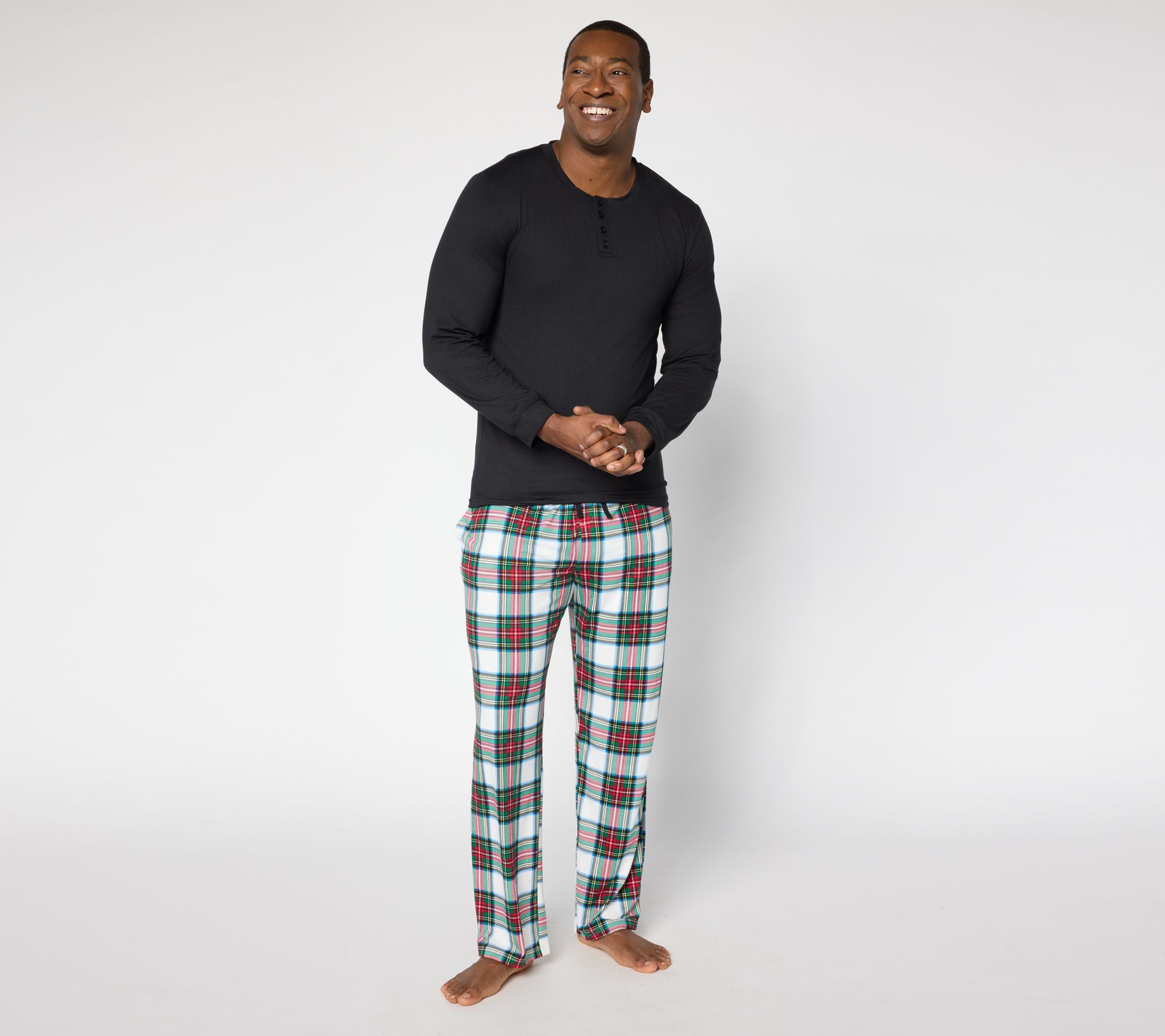 "As Is" MUK LUKS Men's Henley Printed Pajama Set