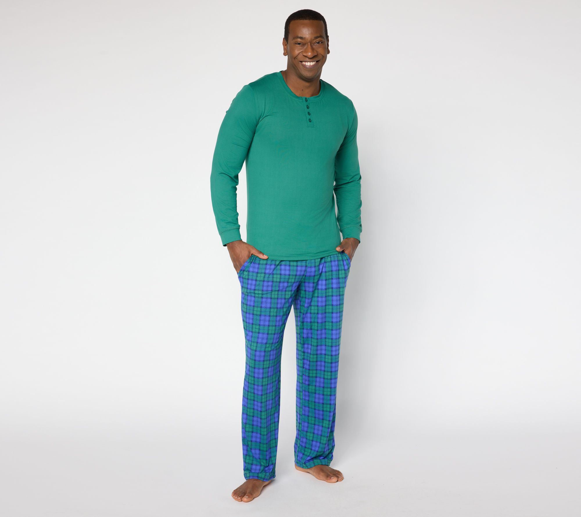 "As Is" MUK LUKS Men's Henley Printed Pajama Set