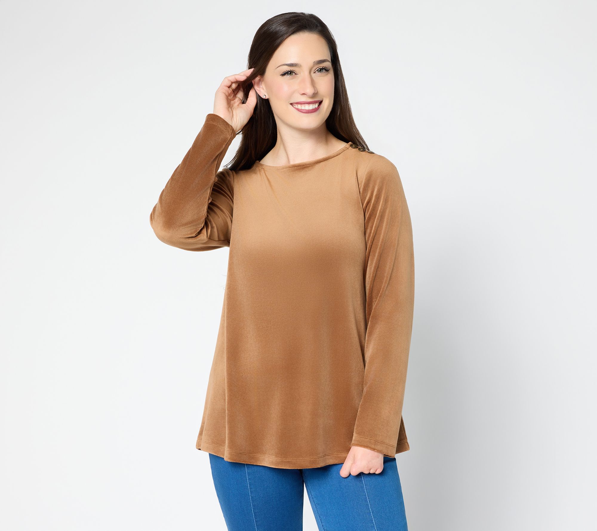 "As Is" Susan Graver Plush Knit Bateau Neck Top