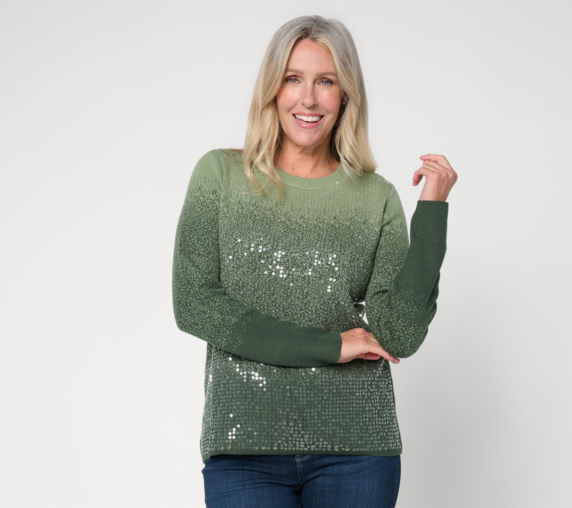 Susan Graver Ombre Sequins Crewneck Sweater