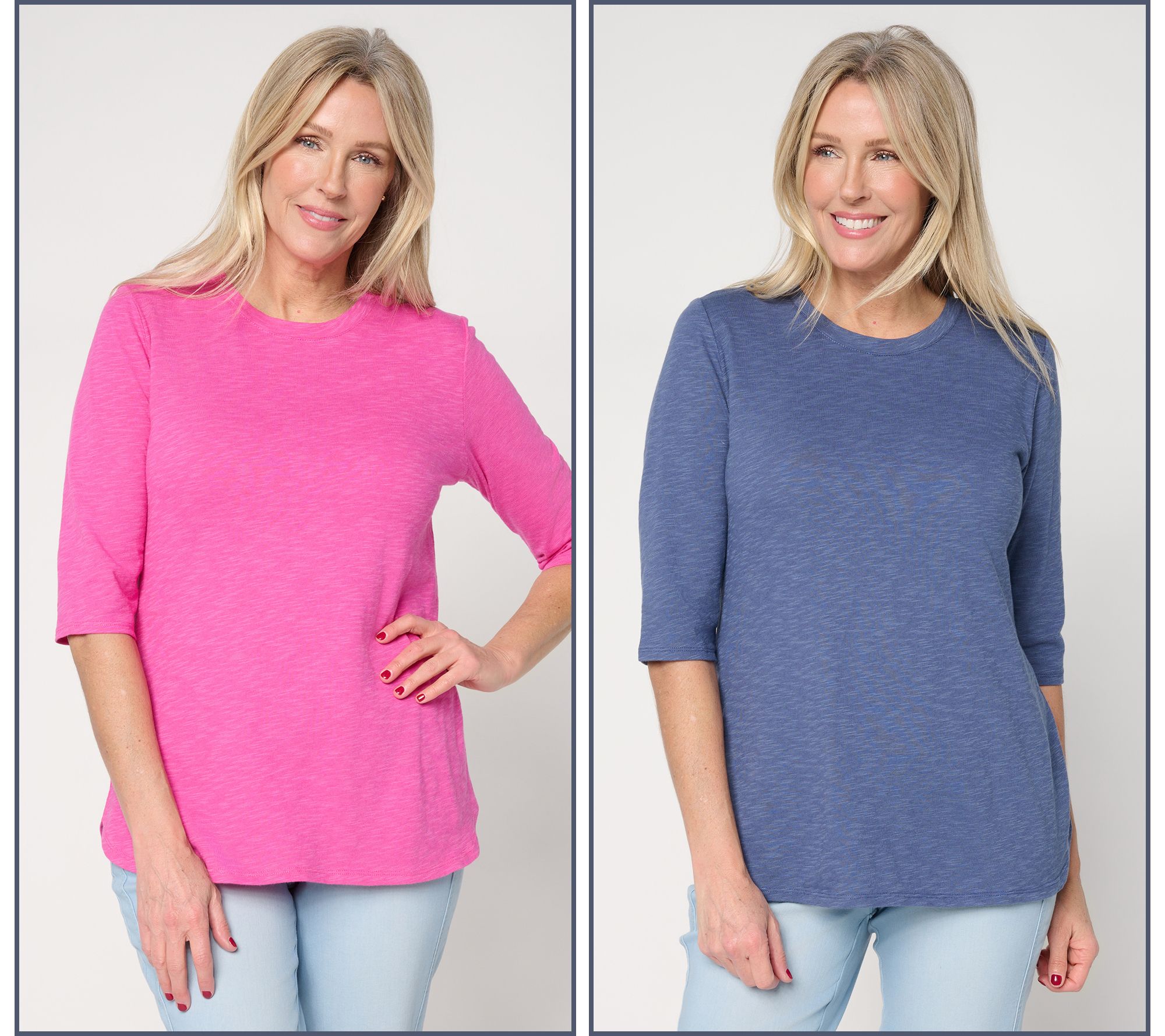 "As Is" Denim & Co. Essential Linen Blend 2-Pack 3/4- Sleeve Top