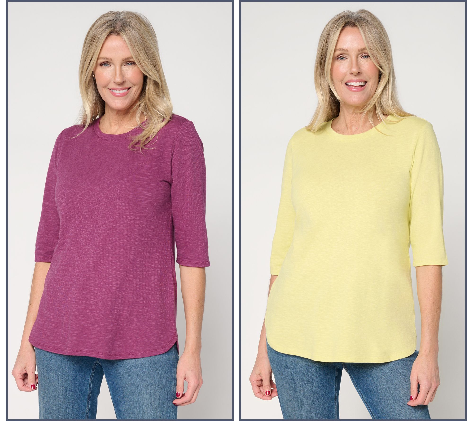 "As Is" Denim & Co. Essential Linen Blend 2-Pack 3/4- Sleeve Top