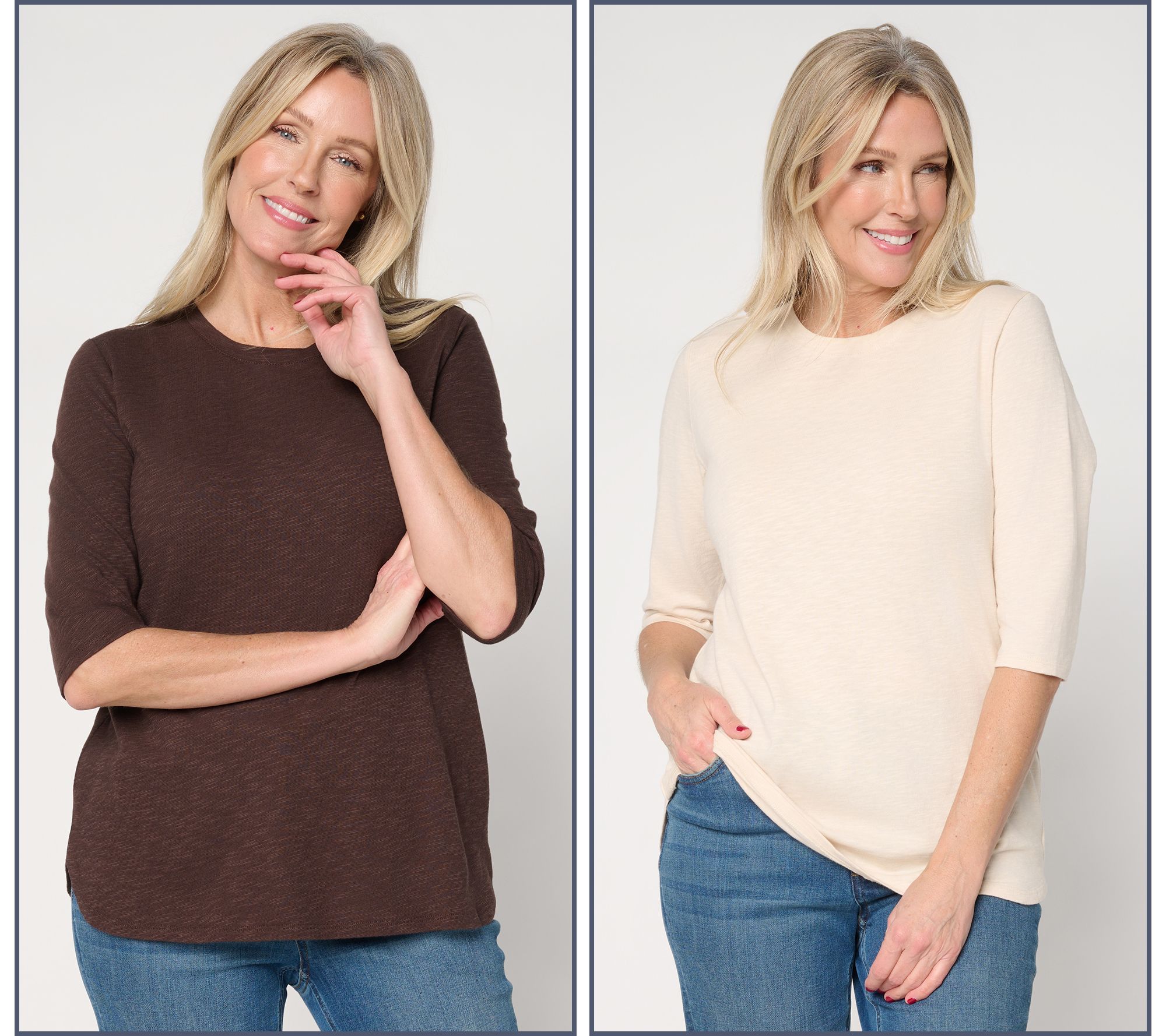 "As Is" Denim & Co. Essential Linen Blend 2-Pack 3/4- Sleeve Top