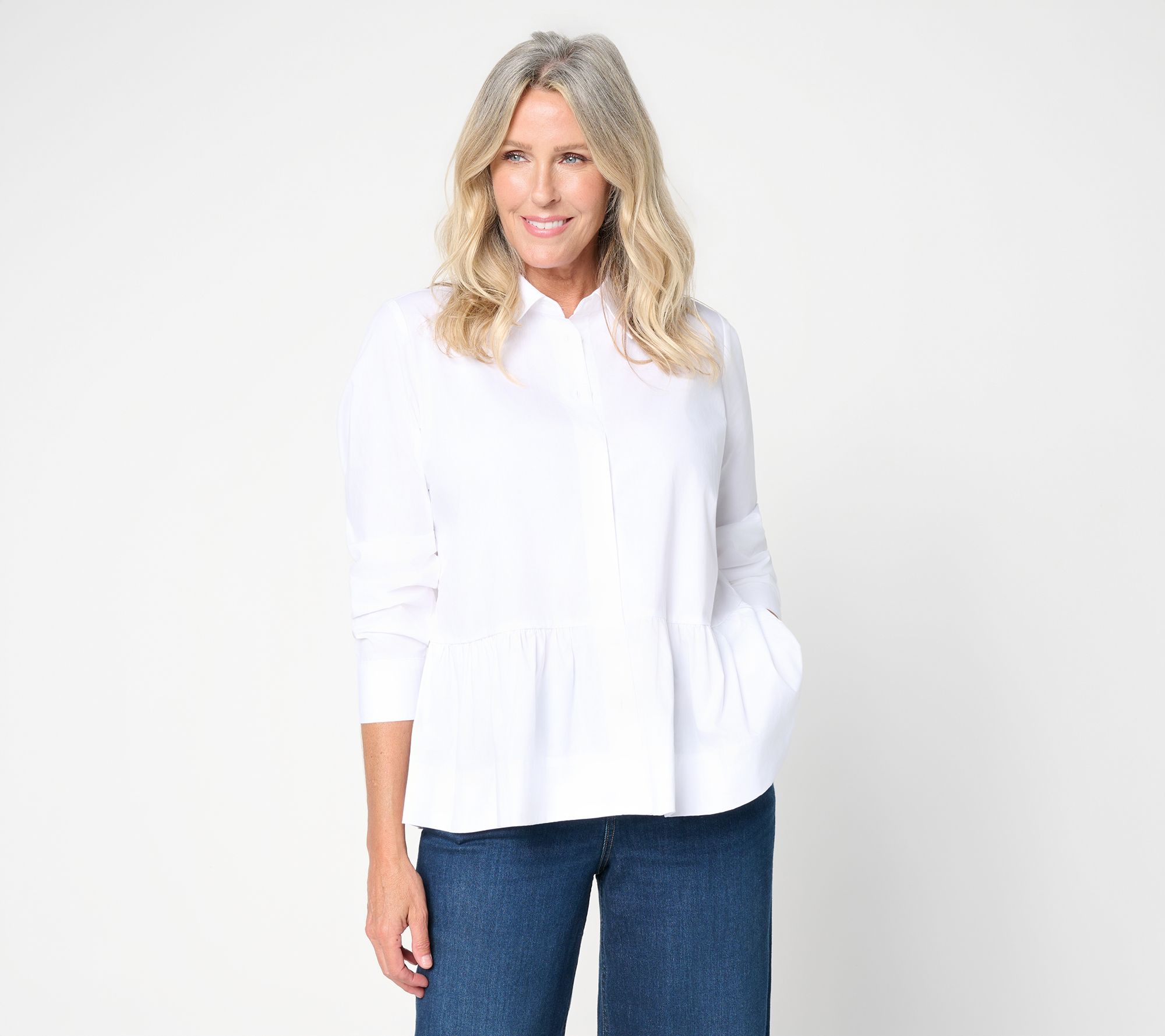 Women with Control Poplin Button Up Shirt