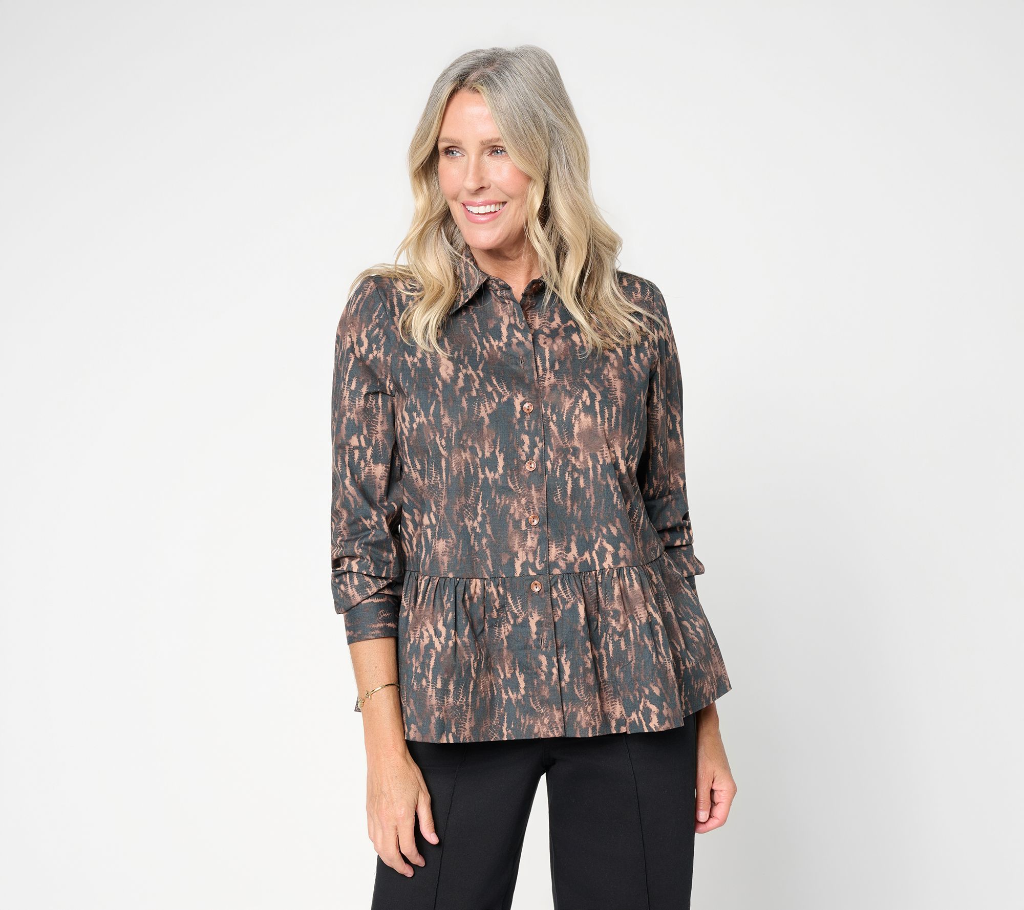 Women with Control Poplin Button Up Shirt