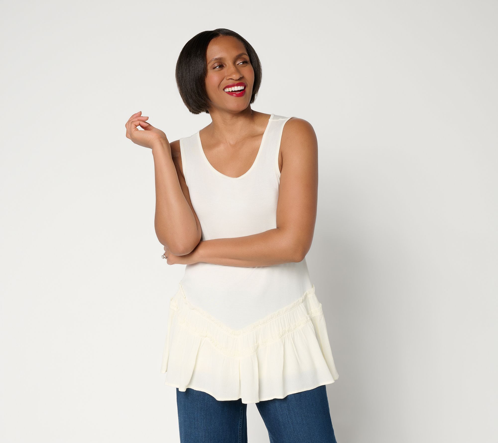 "As Is" LOGO Layers by Lori Goldstein Mixed Media Tiered Hem Tank