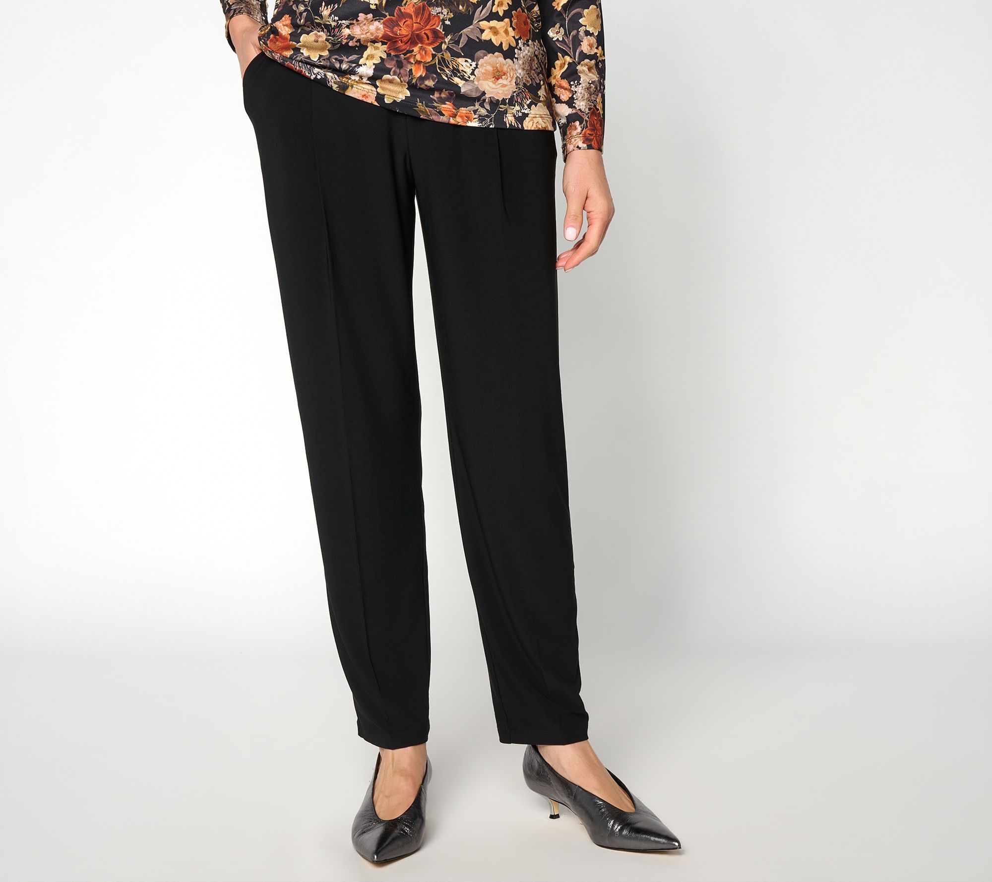 Susan Graver Petite LK Luxe Tapered Leg Front Pleat Pant