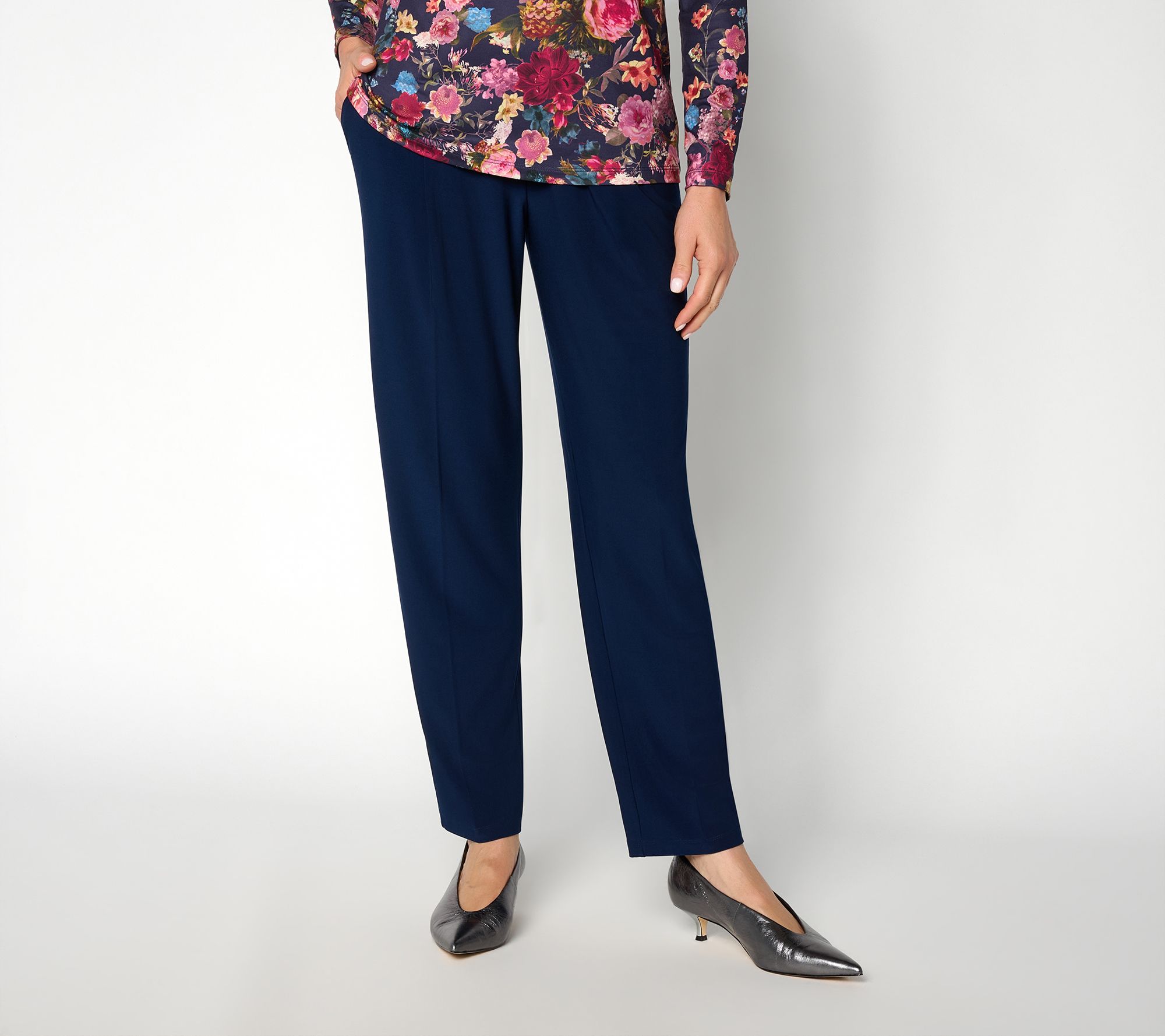 Susan Graver Petite LK Luxe Tapered Leg Front Pleat Pant