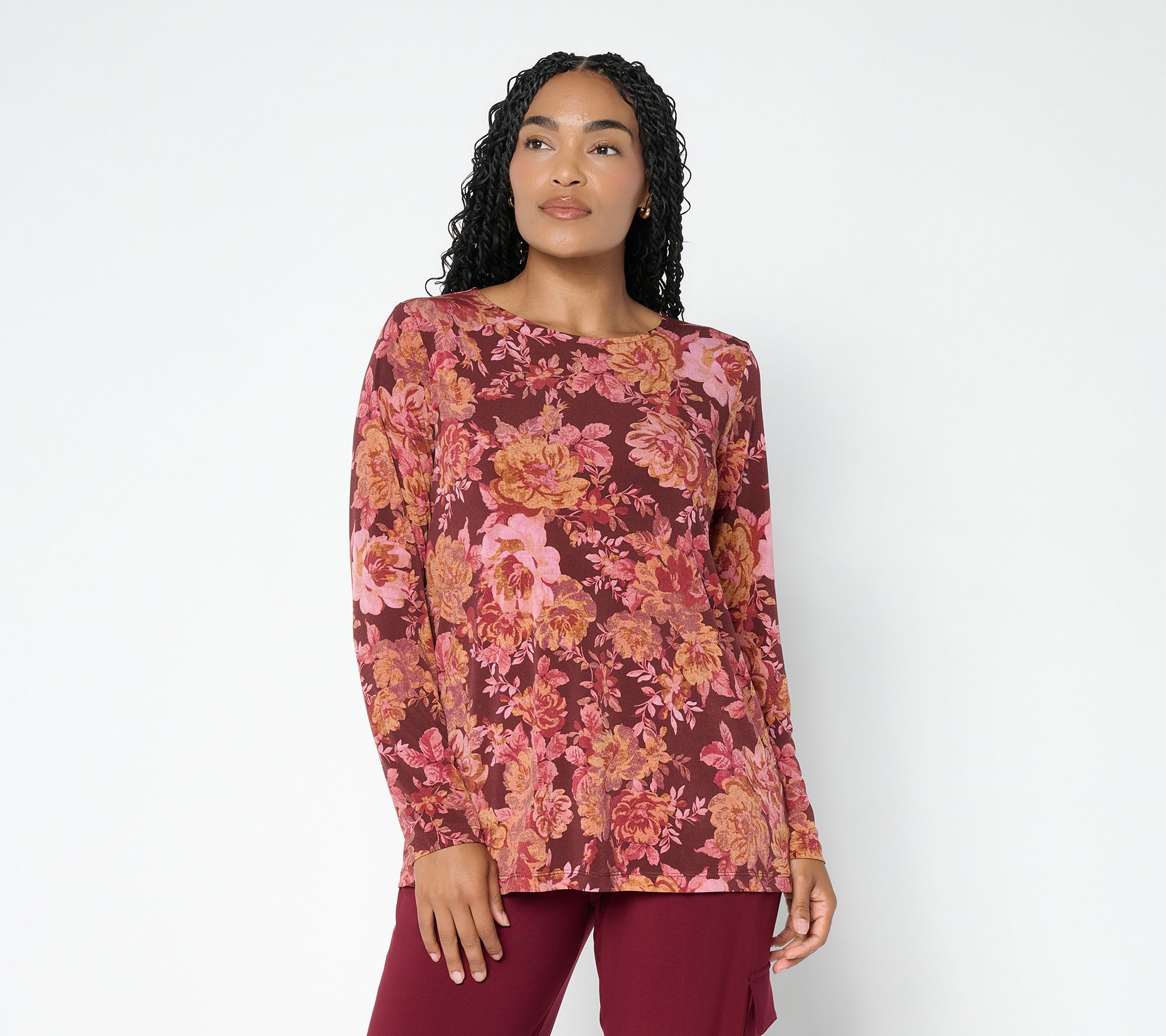 Susan Graver Printed Liquid Knit Crew Neck A-Line Tunic