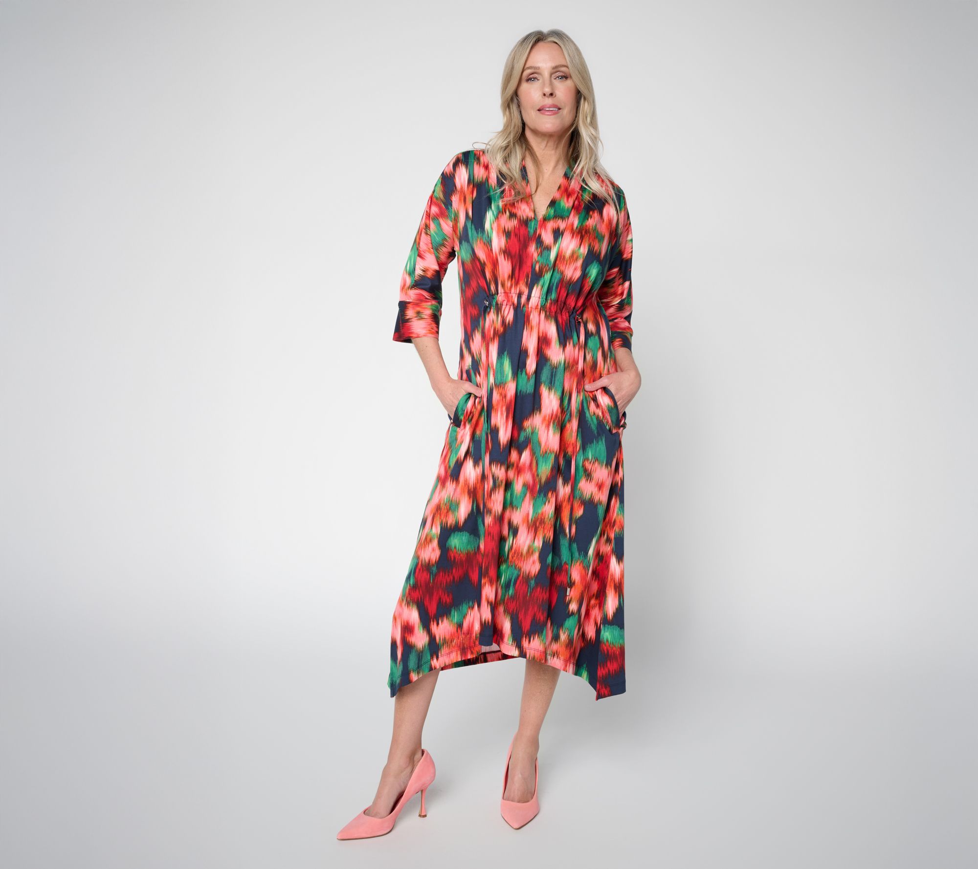 "As Is" Carla Rockmore Collection Pet Jersey Cinched Midi Dress