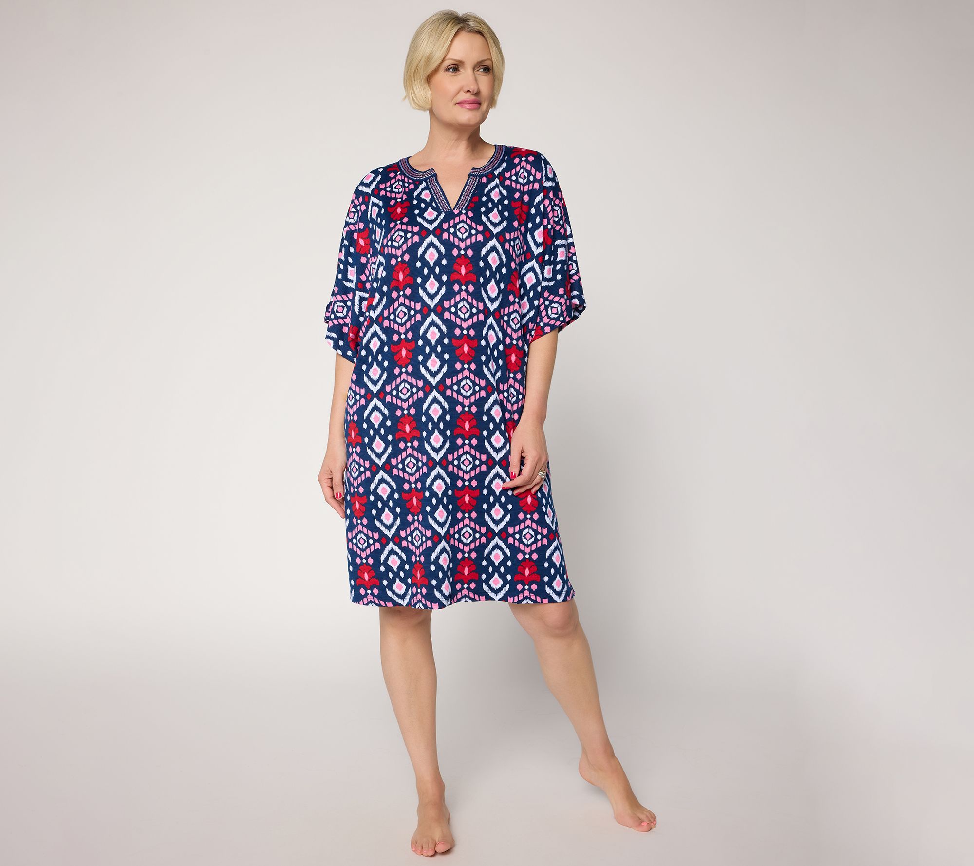 "As Is" Carole Hochman Caftan with Stitch Detail Neckline
