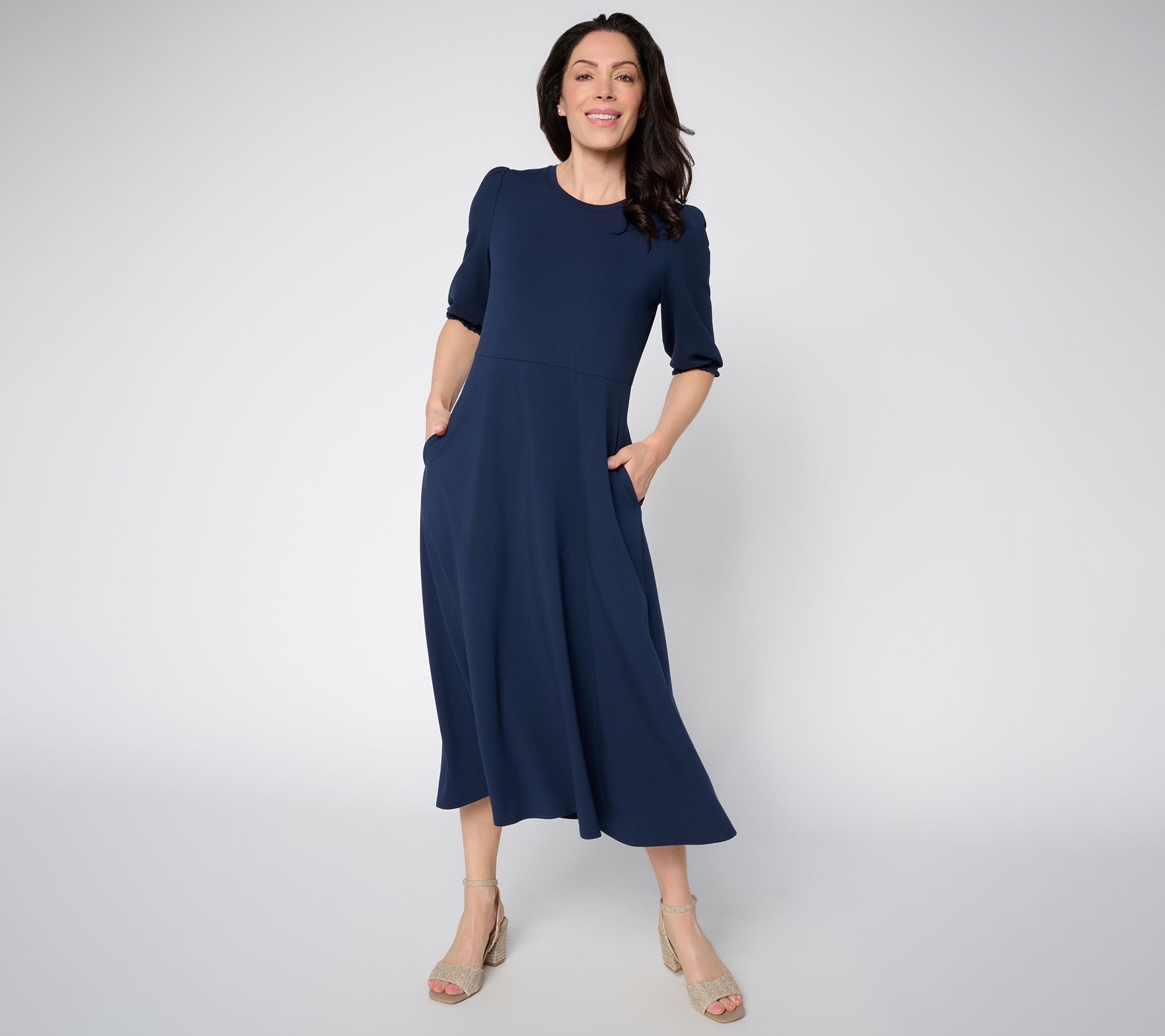 "As Is" Ree by the Pioneer Woman Reg Puff Sleeve Knit Midi Dress