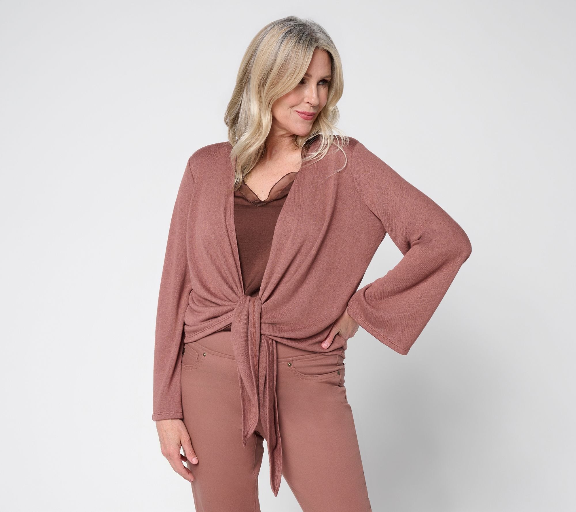 "As Is" Belle by Kim Gravel Breezy Knit Tie Front Safari Shrug