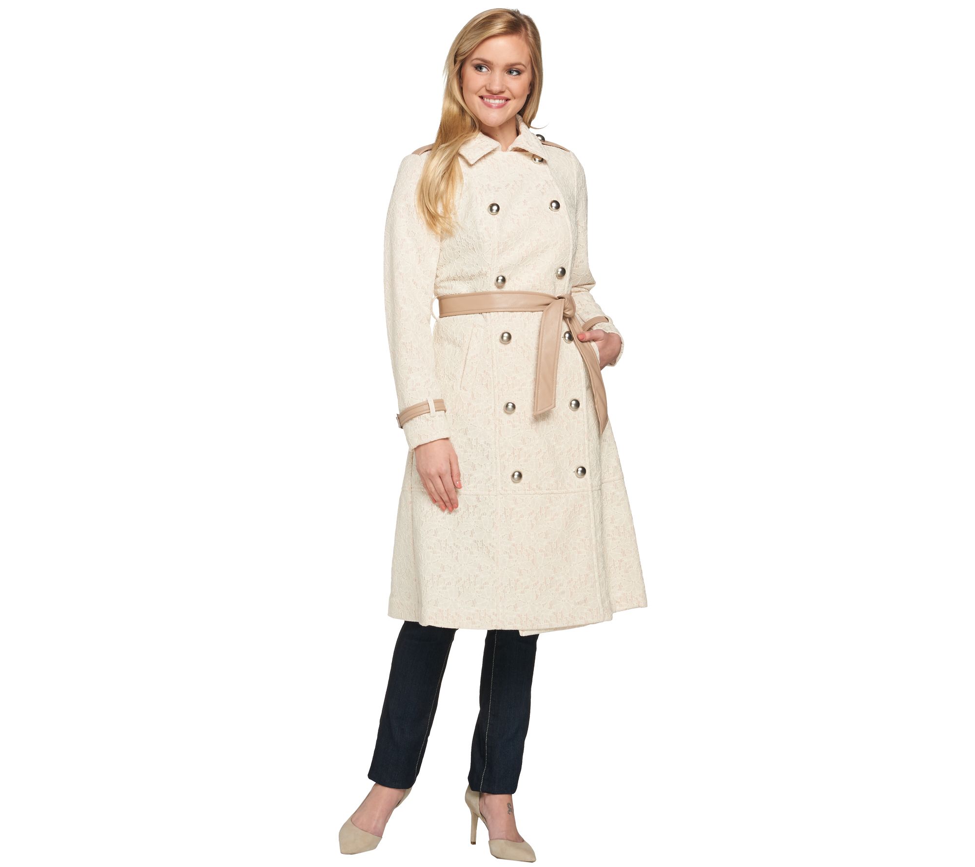 G.I.L.I. Belted Coated Lace Trench Coat - QVC.com