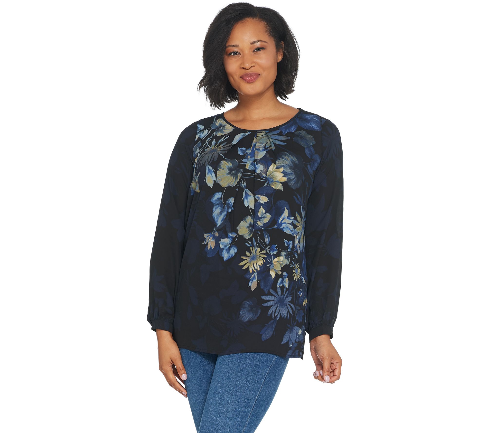 Linea by Louis Dell'Olio Placement Print Peasant Top - QVC.com