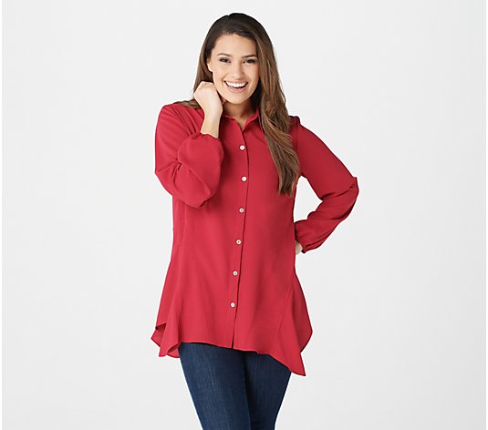 LOGO by Lori Goldstein Woven Crepe Blouse with Seaming Detail