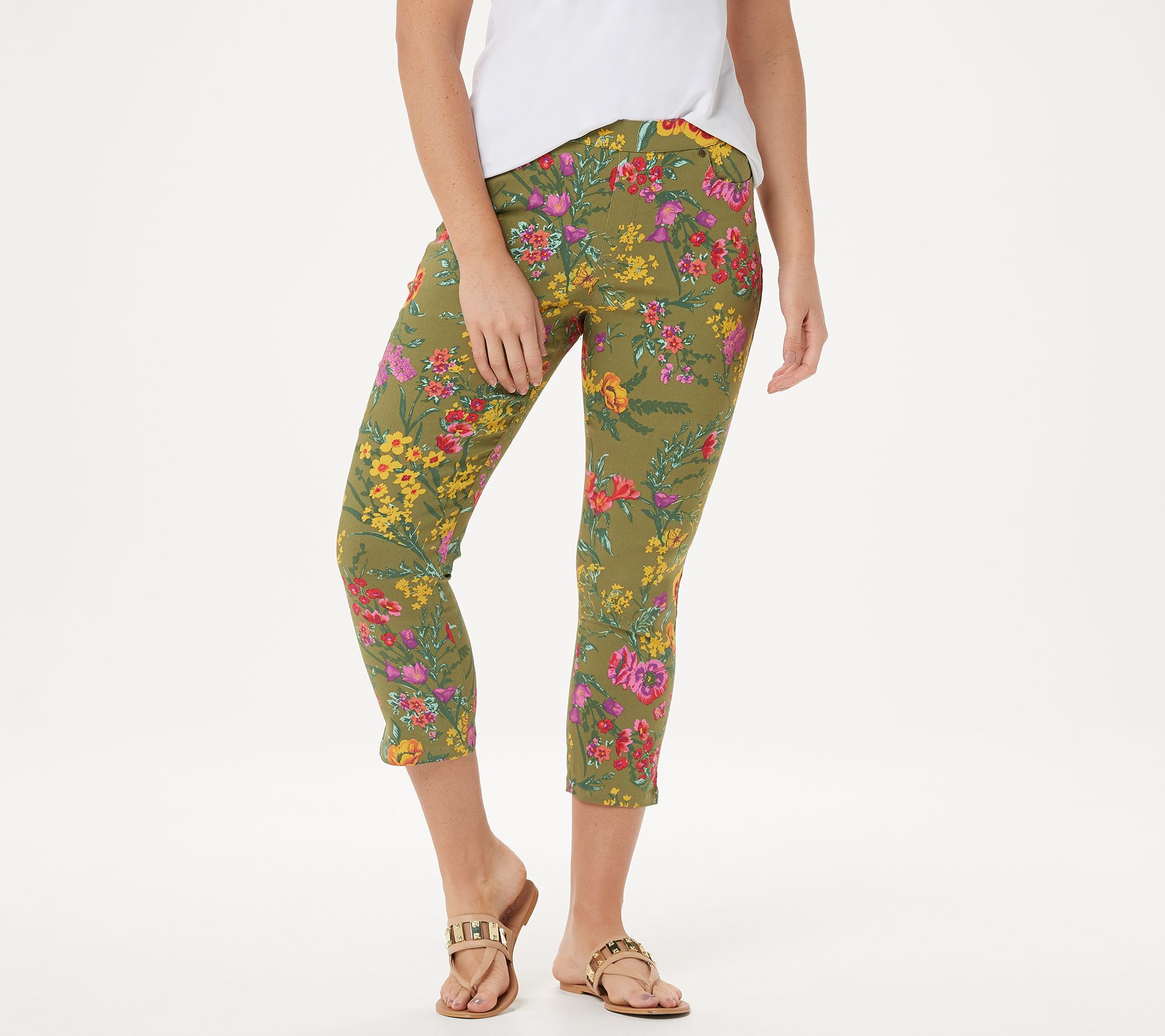 "As Is" Susan Graver Regular Printed Uptown Stretch Pull-On Crop Pants
